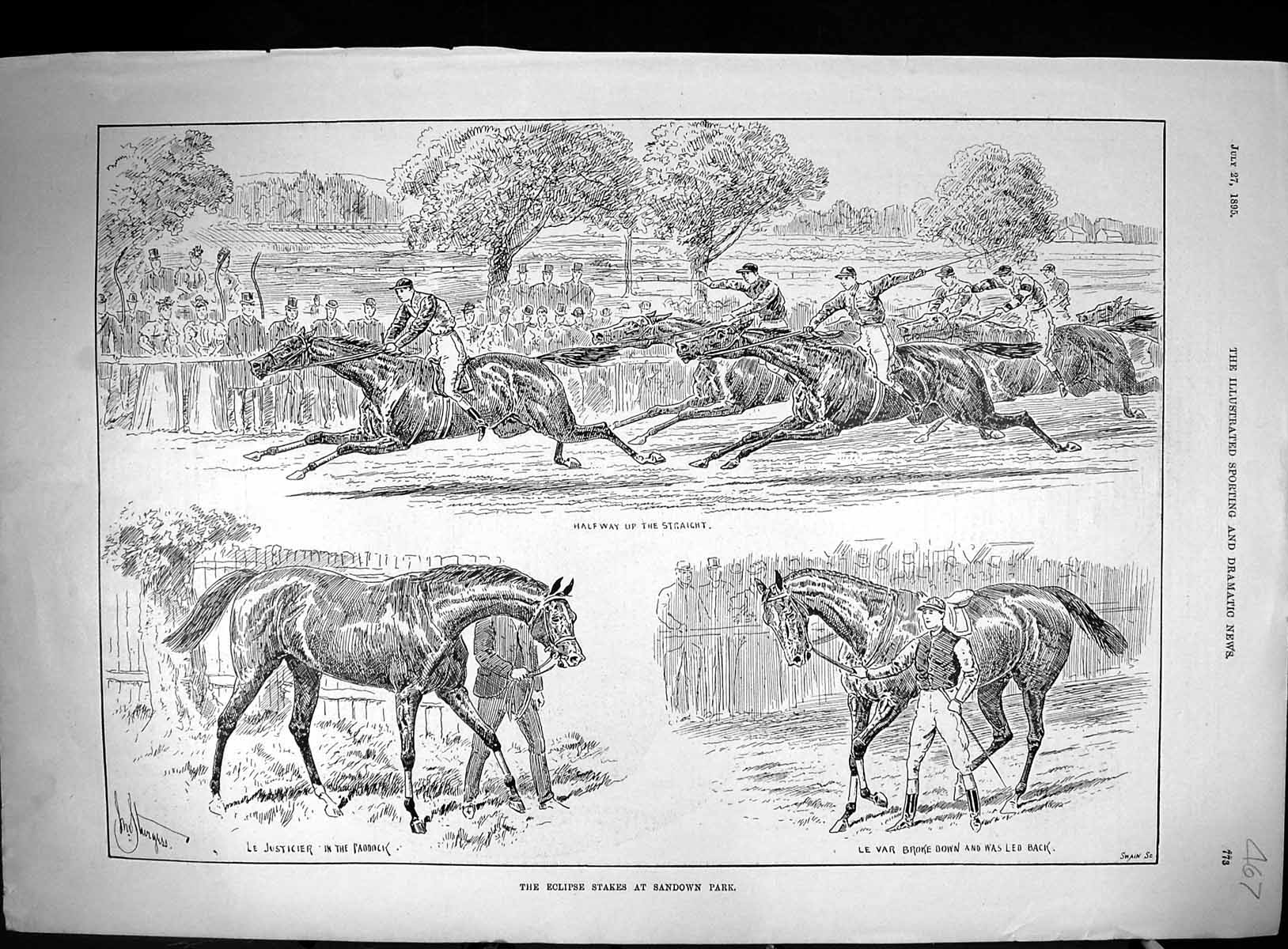 Old 1895 Eclipse Stakes Sandown Park Justicier Le Var Horse Racing Sp Victorian