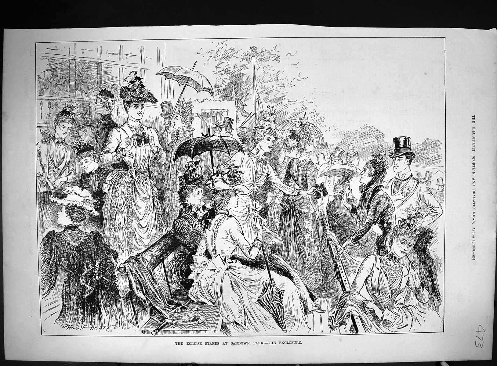 Antique Old Print 1888 Eclipse Stakes Sandown Park Spectators Enclosure Sport