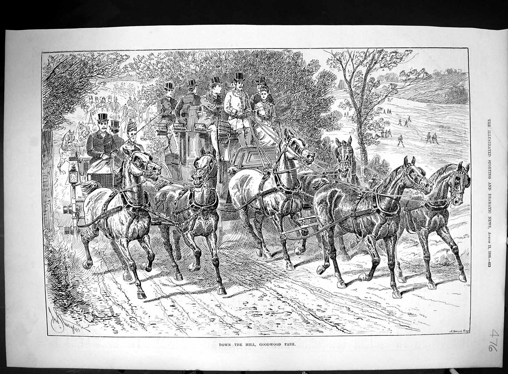 Old Antique Print 1888 Goodwood Park Horse Racing Spectators Sport Swain 19th