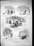 Old Antique Print 1881 Moose Hunting Canada Sport Shooting Animals Swain 19th