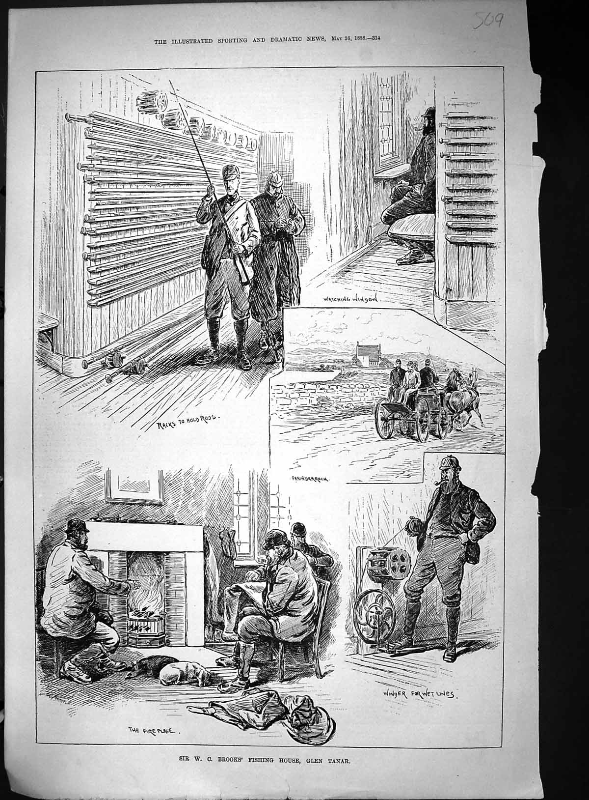 Old 1888 Sir Brooks Fishing House Glen Tanar Wet Lines Winder Rod Rac Victorian