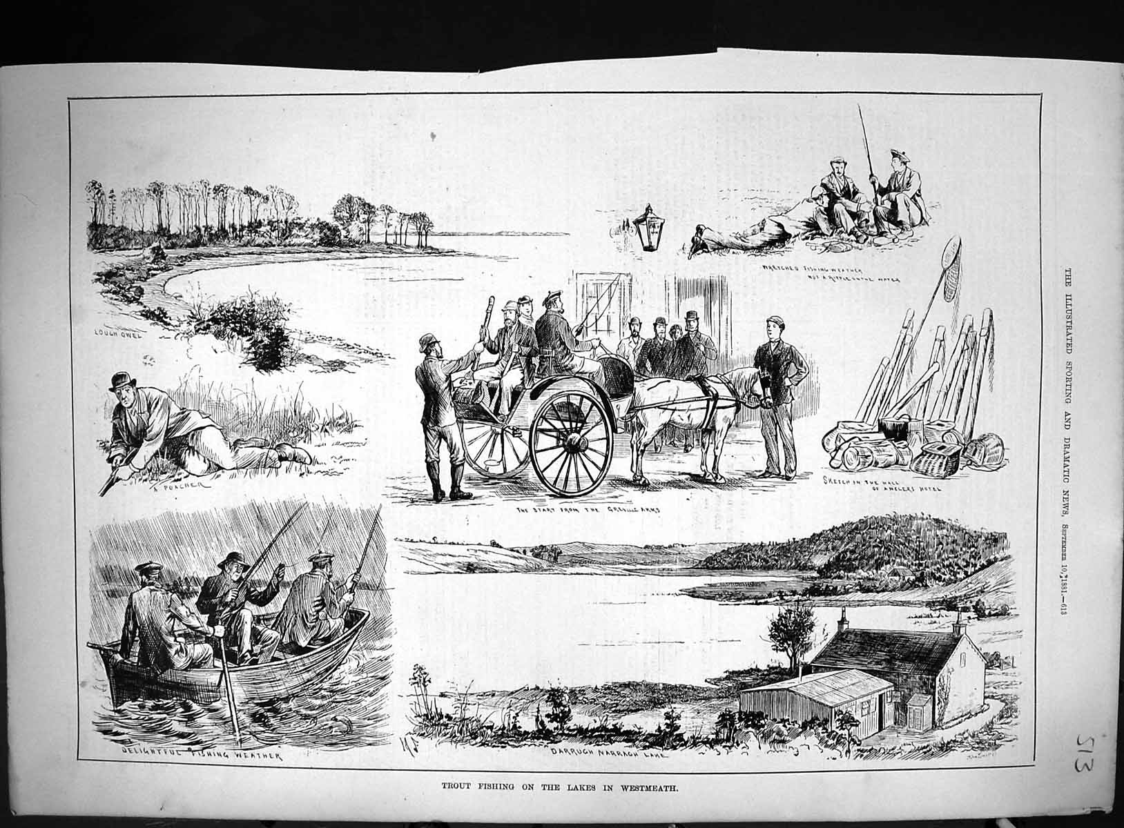 Old 1881 Trout Fishing Lakes Westmeath Greville Arms Lough Owel Darru Victorian