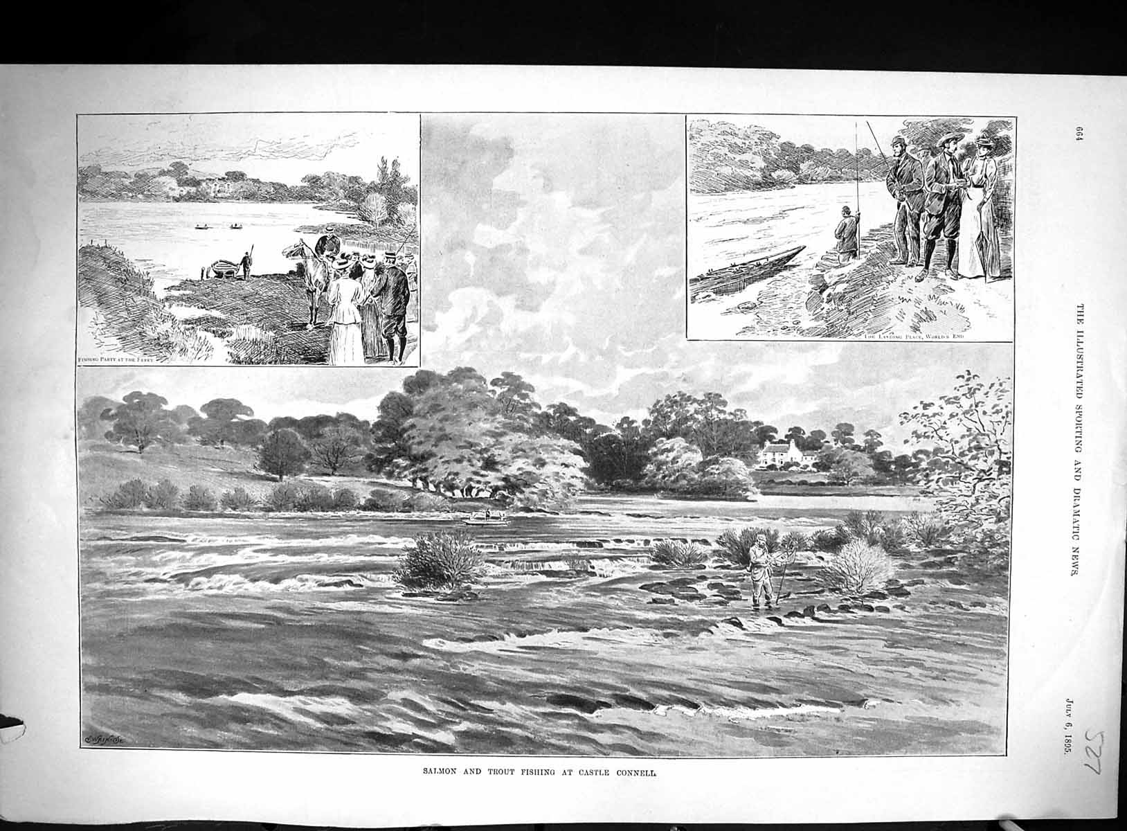 Old 1895 Salmon Trout Fishing Castle Connell Worlds End Fishermen Ang Victorian