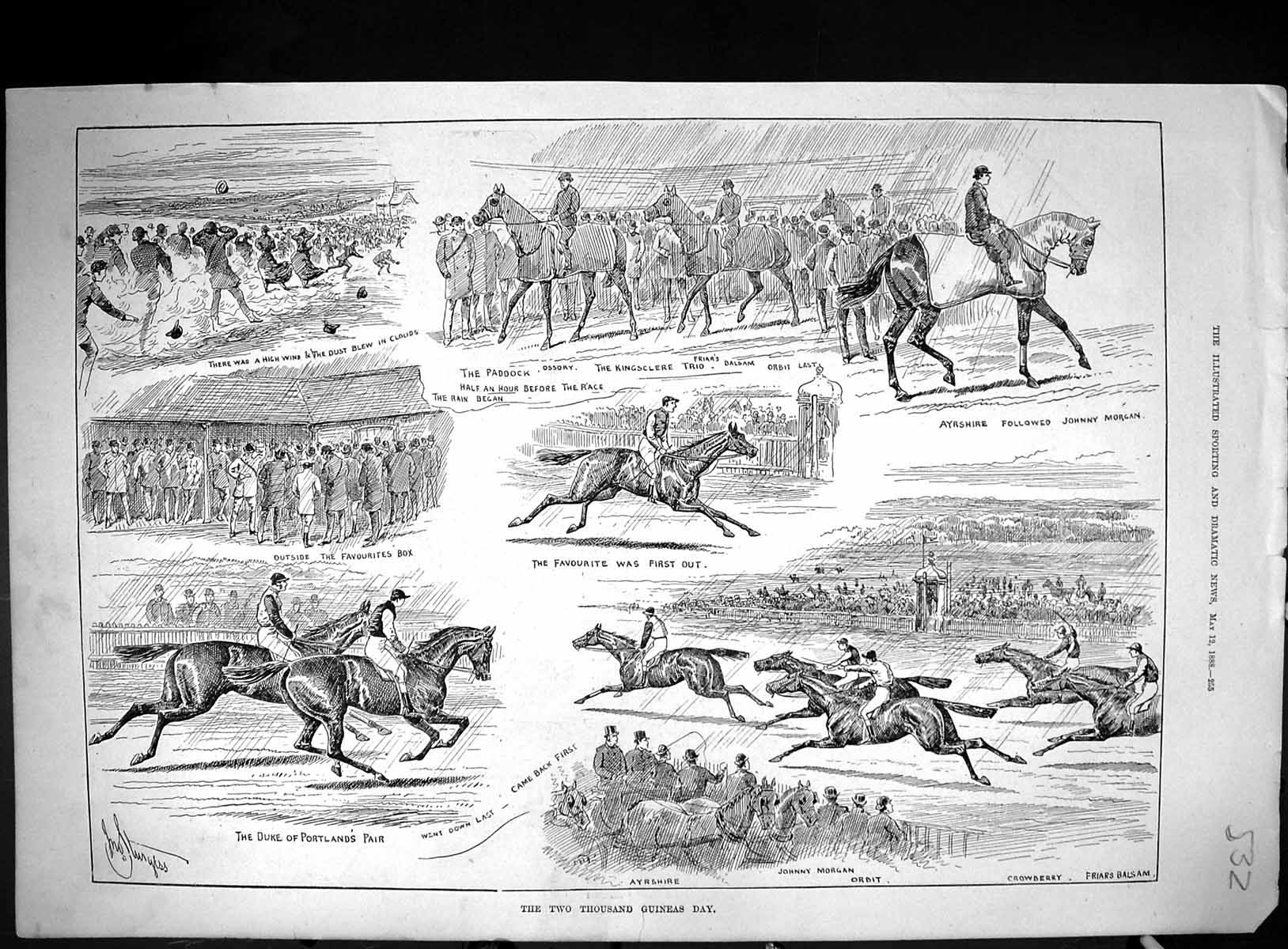 Old 1888 Two Thousand Guineas Day Horse Racing Crowberry Friars Balsa Victorian