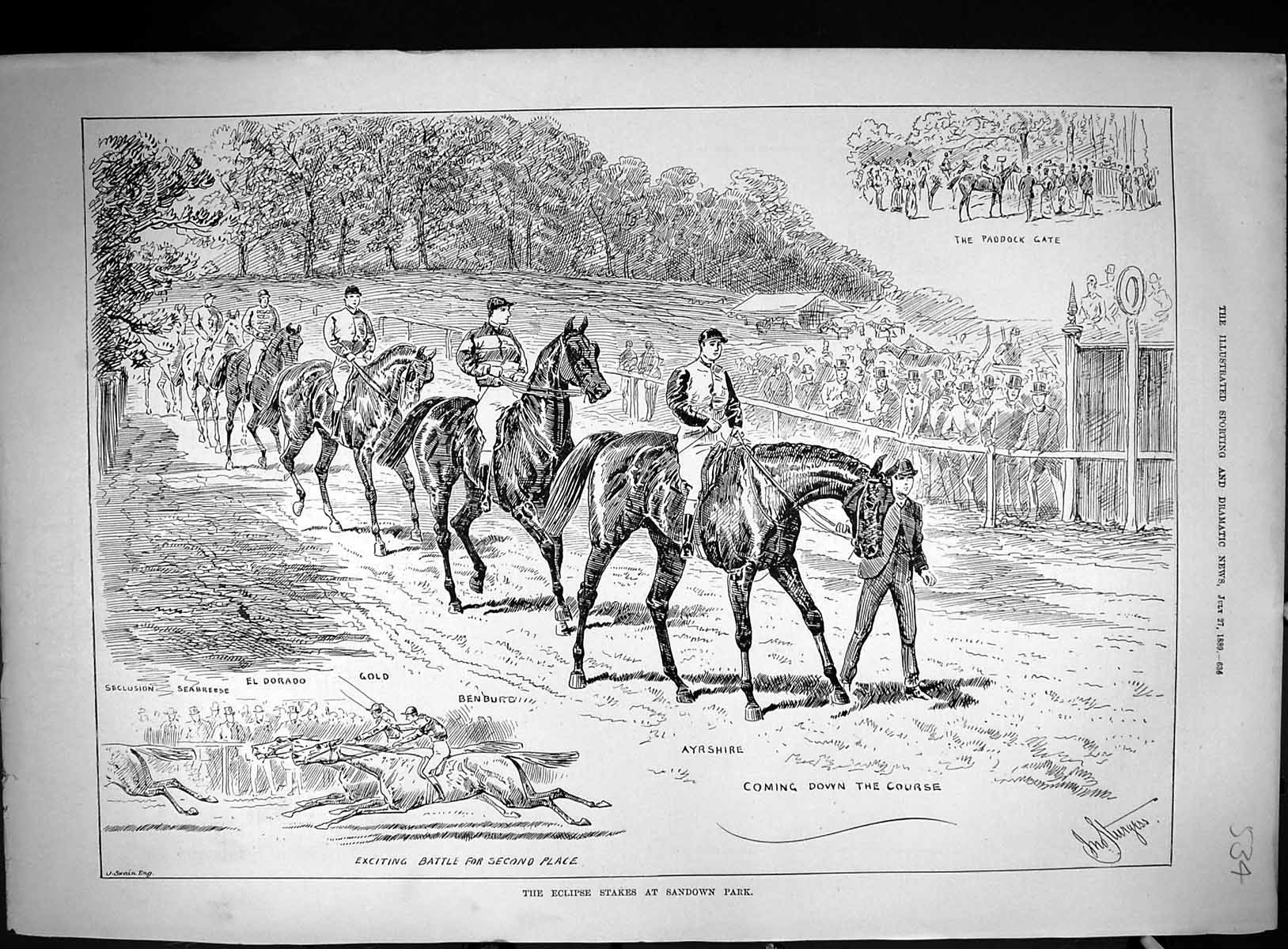 Old 1889 Eclipse Stakes Horse Racing Sandown Park Ayrshire Seclusion Victorian