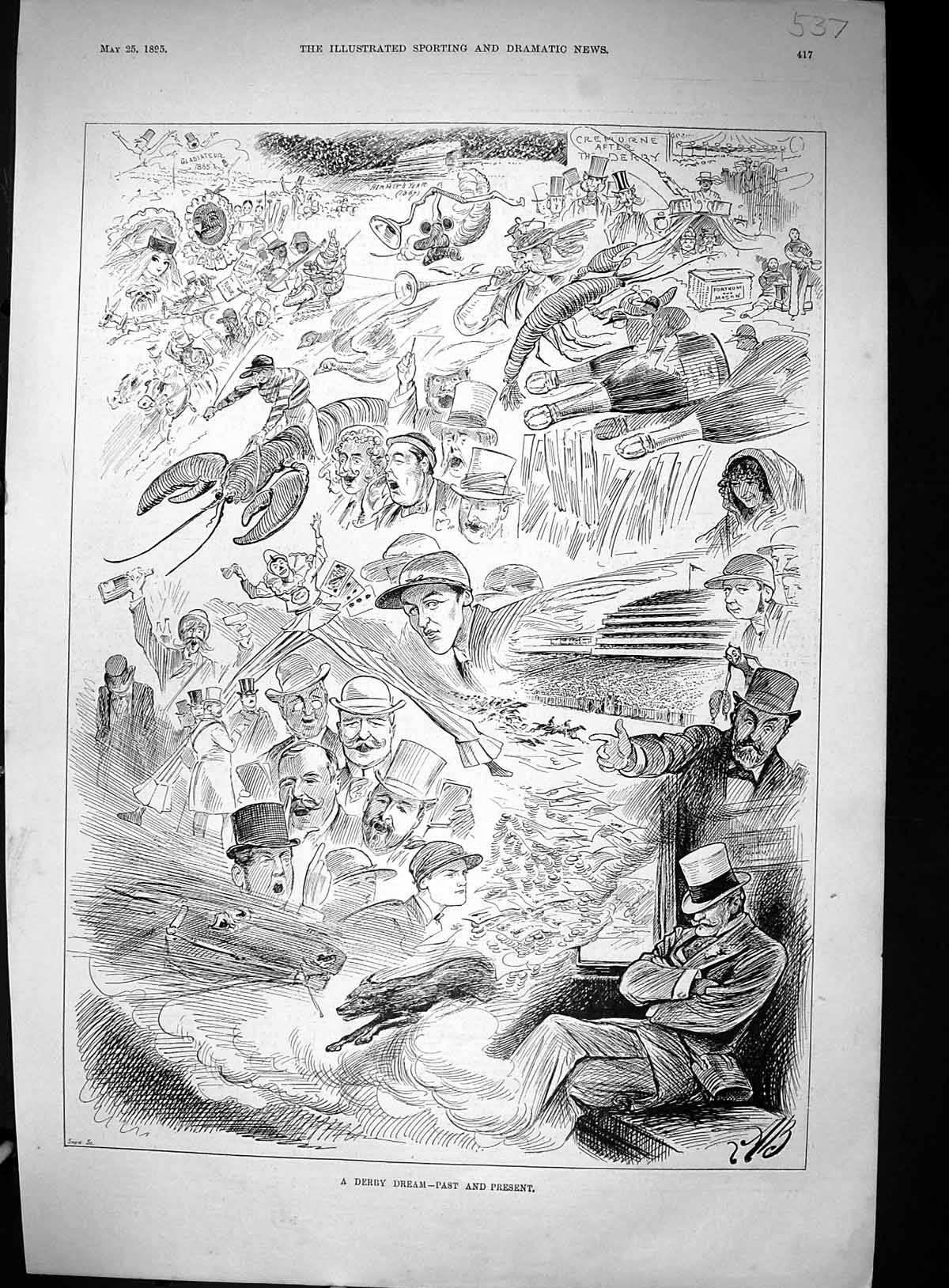 Old 1895 Derby Dream Horse Racing Past Present Jockeys Spectators Swa Victorian
