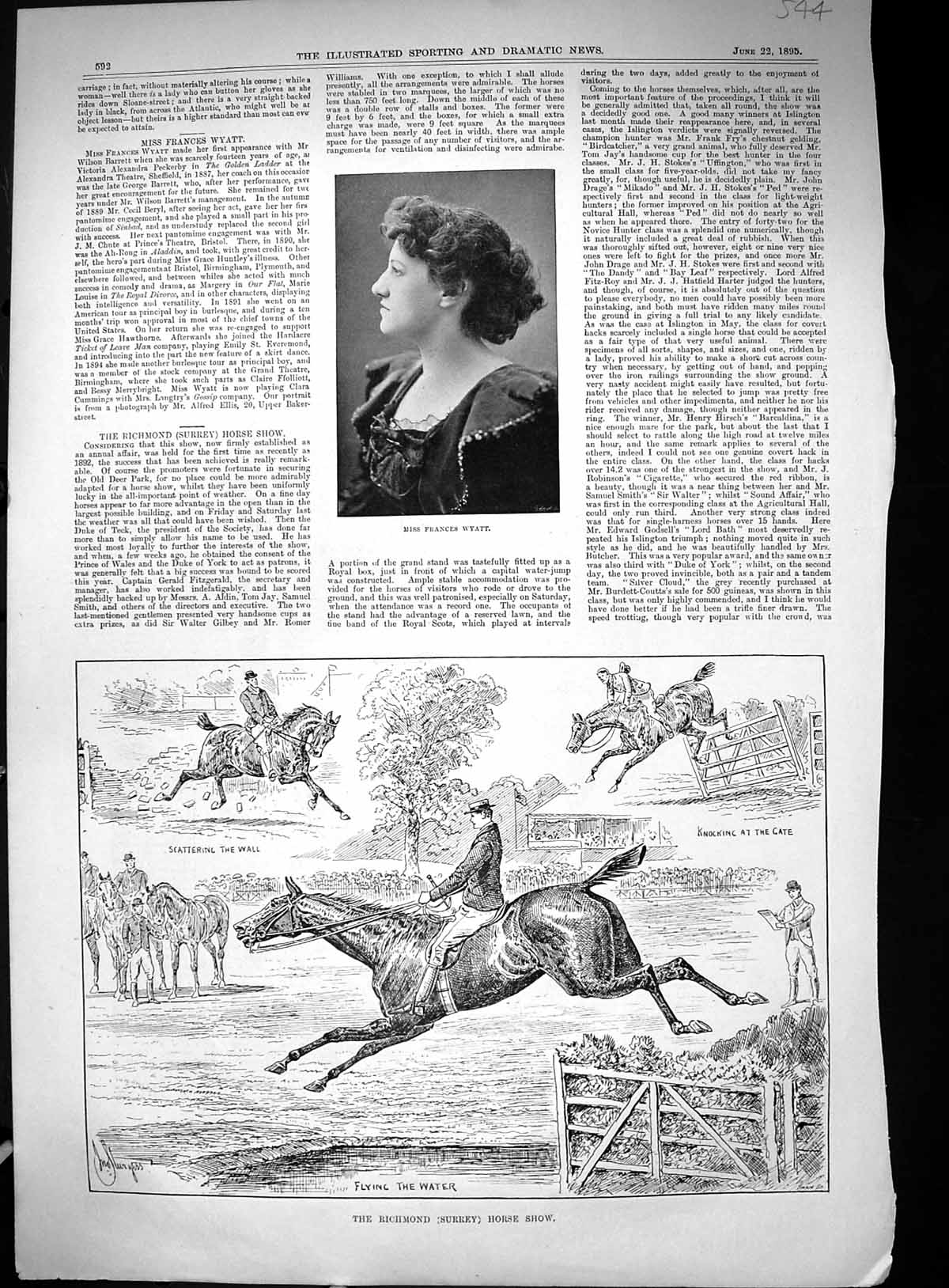 Old Antique Print 1895 Portrait Francis Wyatt Richmond Surrey Horse Show 19th