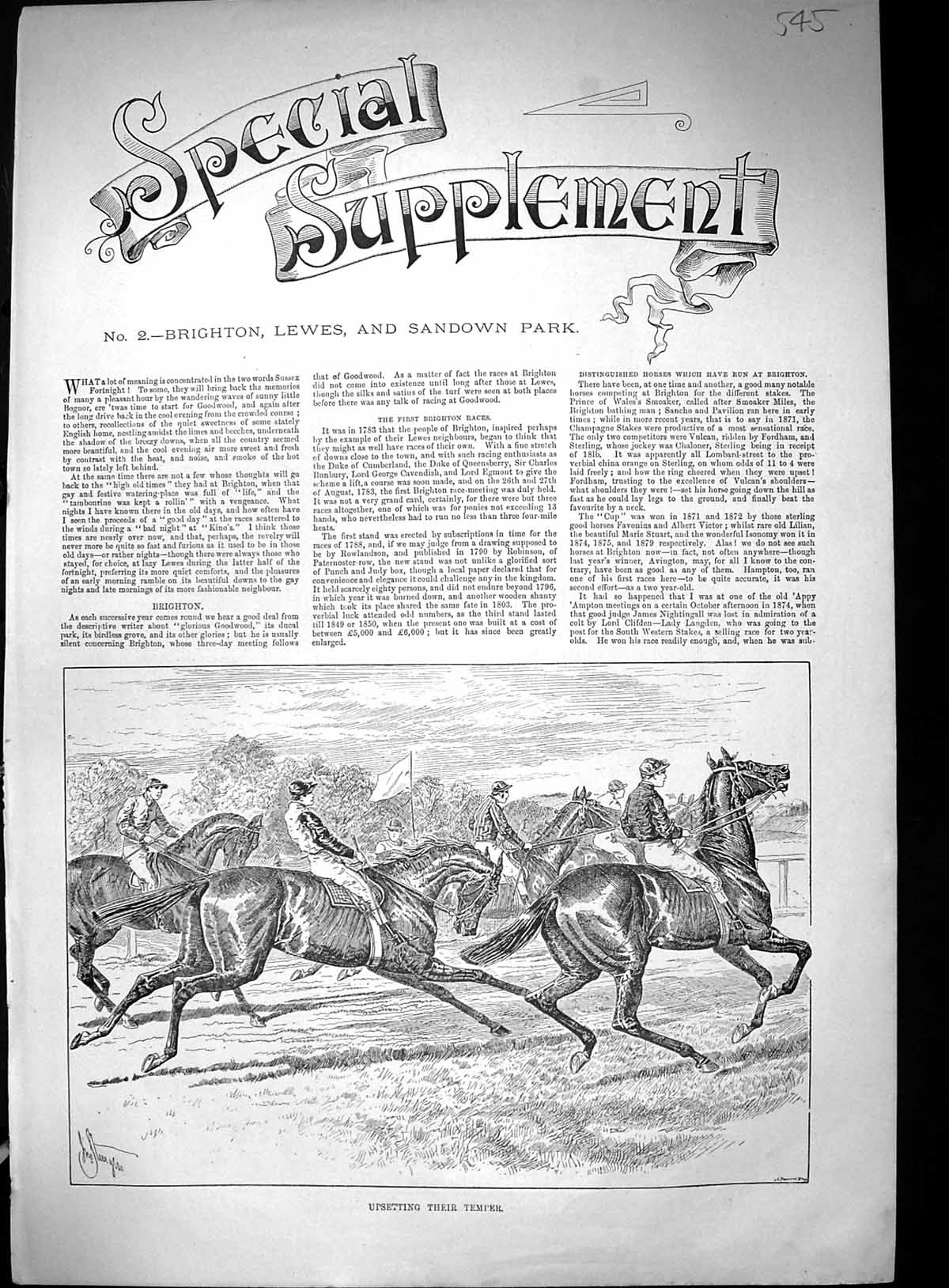 Original Old Antique Print 1895 Horse Racing Jockeys Brighton Race Course Sport
