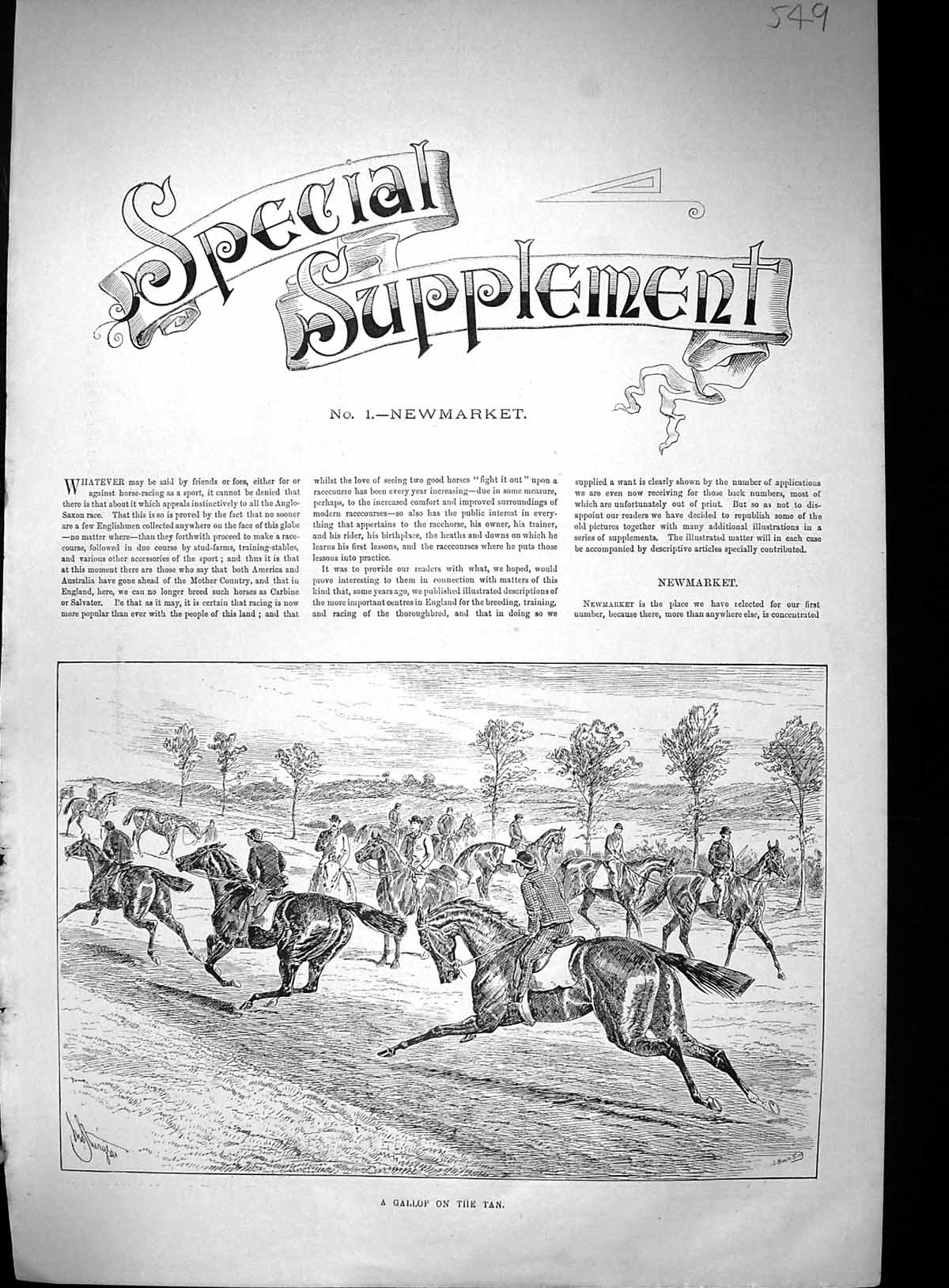 Original Old Antique Print 1895 Newmarket Horse Racing Sport Jockeys Gallop Tan