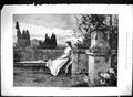 Original Old Antique Print 1888 In The Gloaming Beautiful Woman Garden Scene