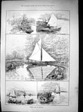 Old 1889 Summer Days Norfolk Borads Sailing Boats Lowestt Harbour Buc Victorian