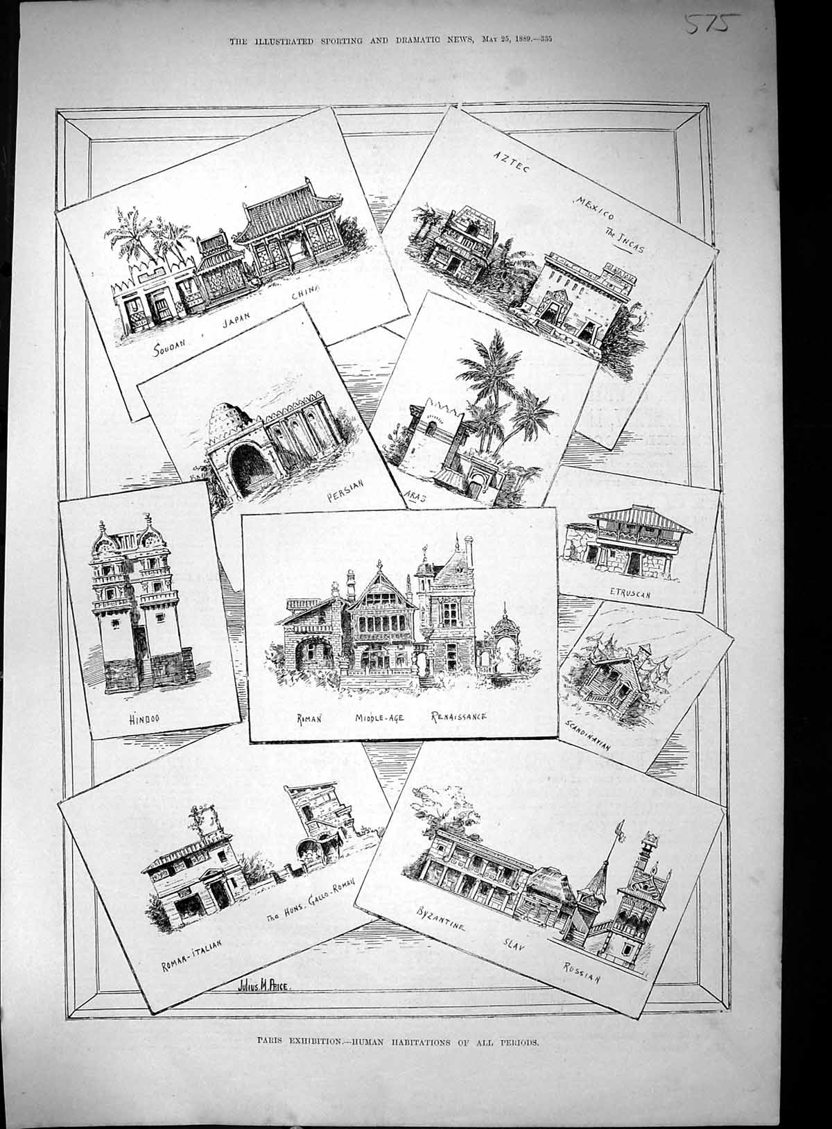 Old 1889 Paris Exhibition Habitations Persian Aztec Roman Byzantine R Victorian