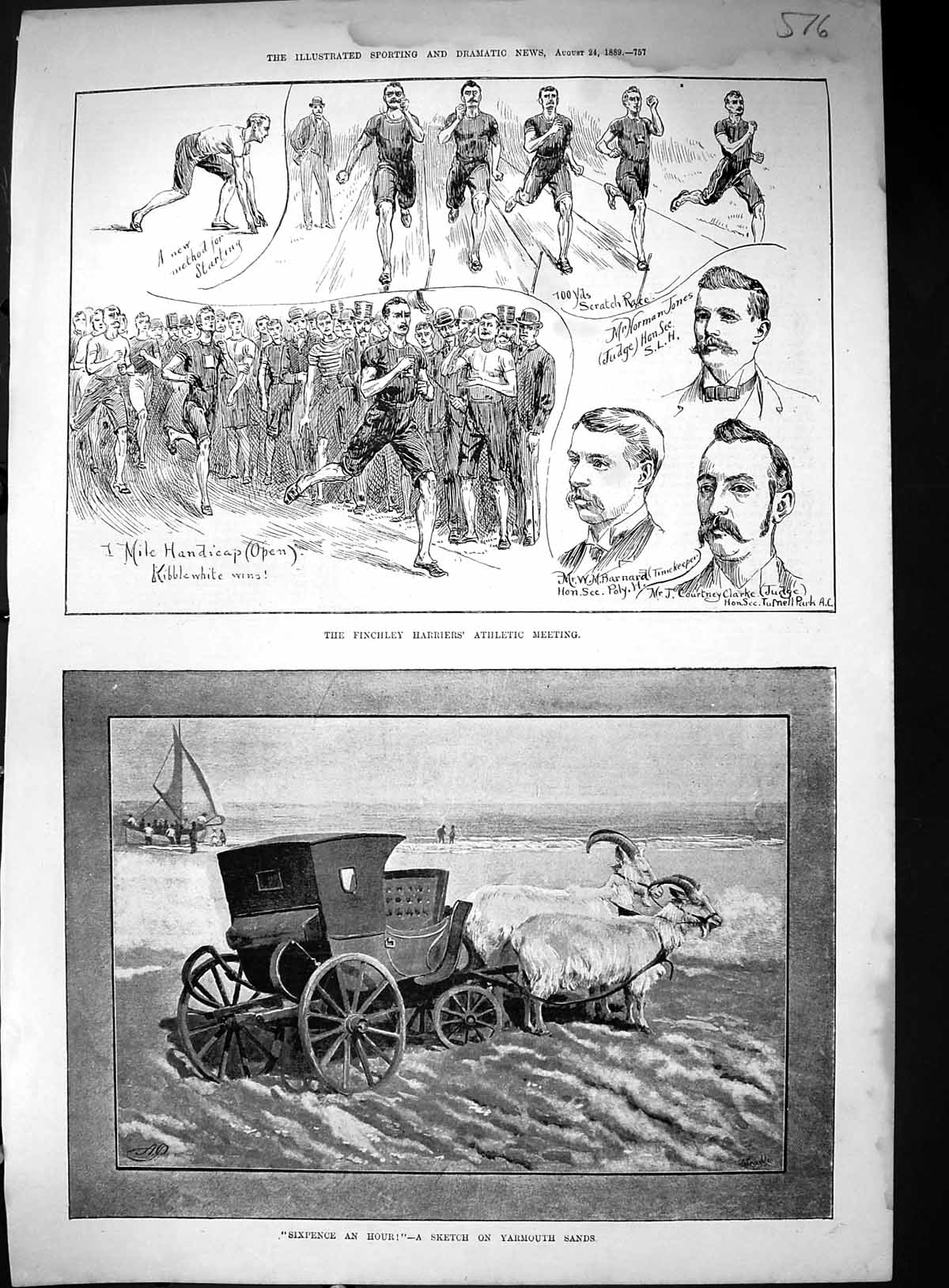 Old 1889 Yarmouth Sands Goats Cart Finchley Harriers Athletics Kibble Victorian