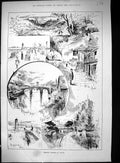 Old 1888 Holiday Resorts Sussex Arundel Castle Rushington Church Ligh Victorian