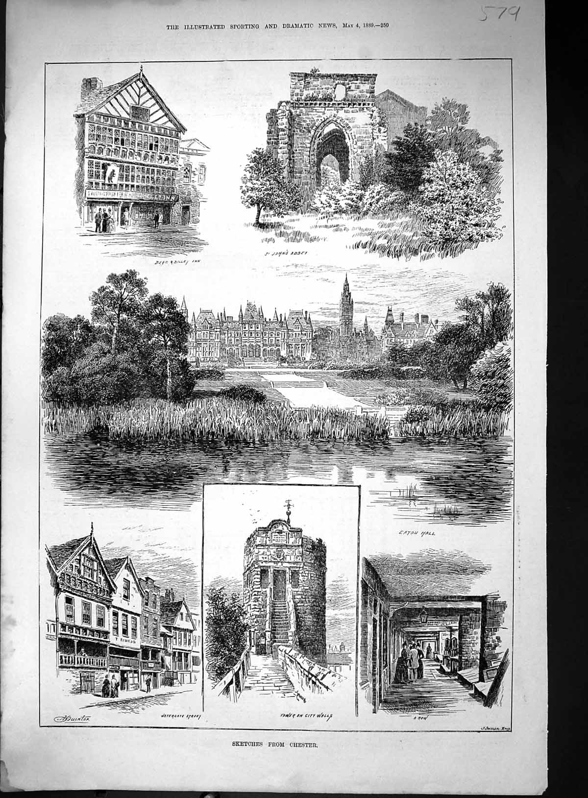 Old 1889 Chester St. John'S Abbey Eaton Hall Tower City Walls Waterga Victorian