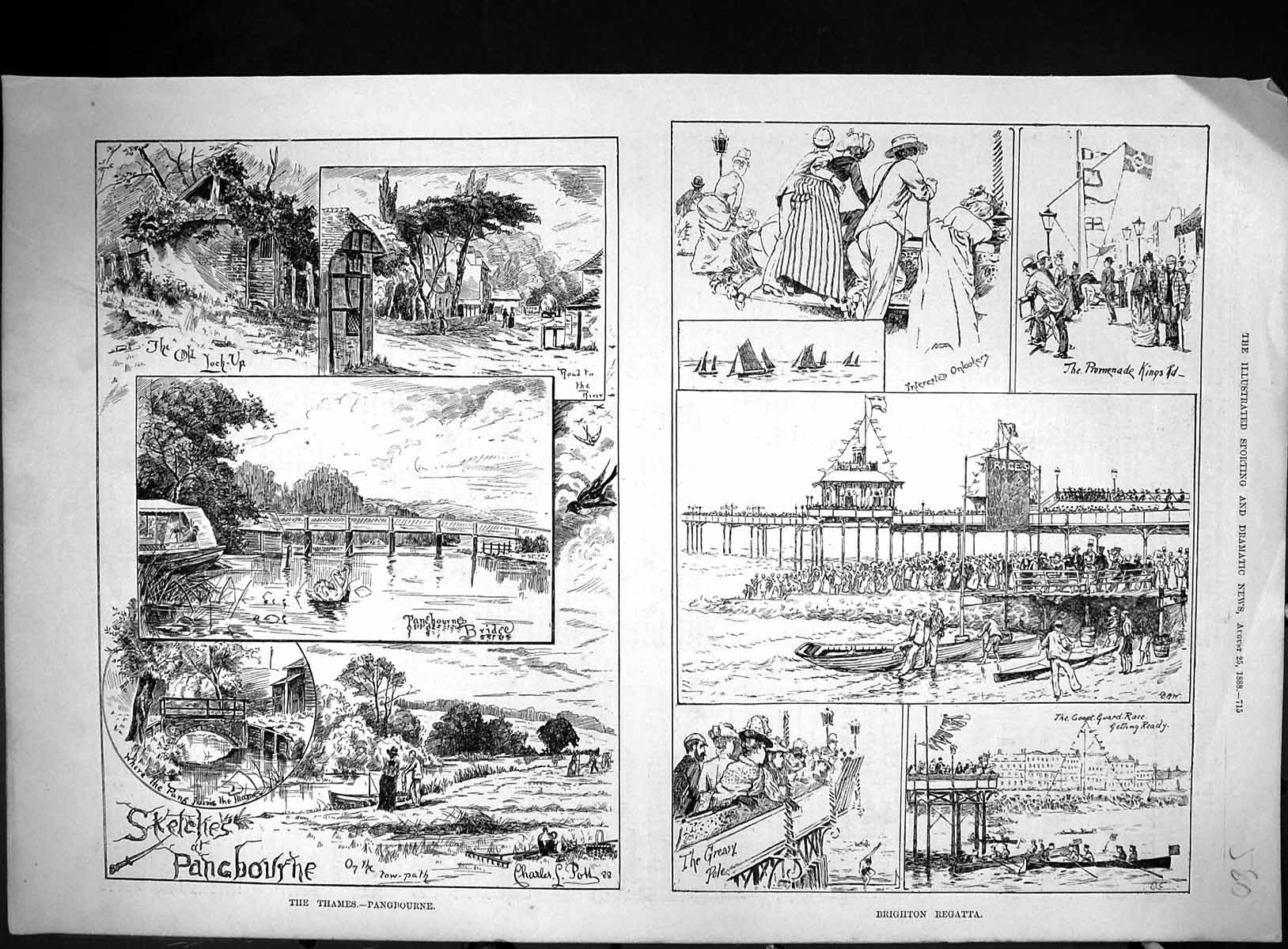 Old 1888 Brighton Regatta Greasy Bath Promenade King'S Road Thames Pa Victorian