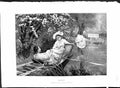 Old Print Colour Danger Sign Man Lady River Boat Romance Delapoer Downing