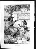 Old Antique Print 1888 Helping Hand Children Knitting Wool Colour Coleman 19th