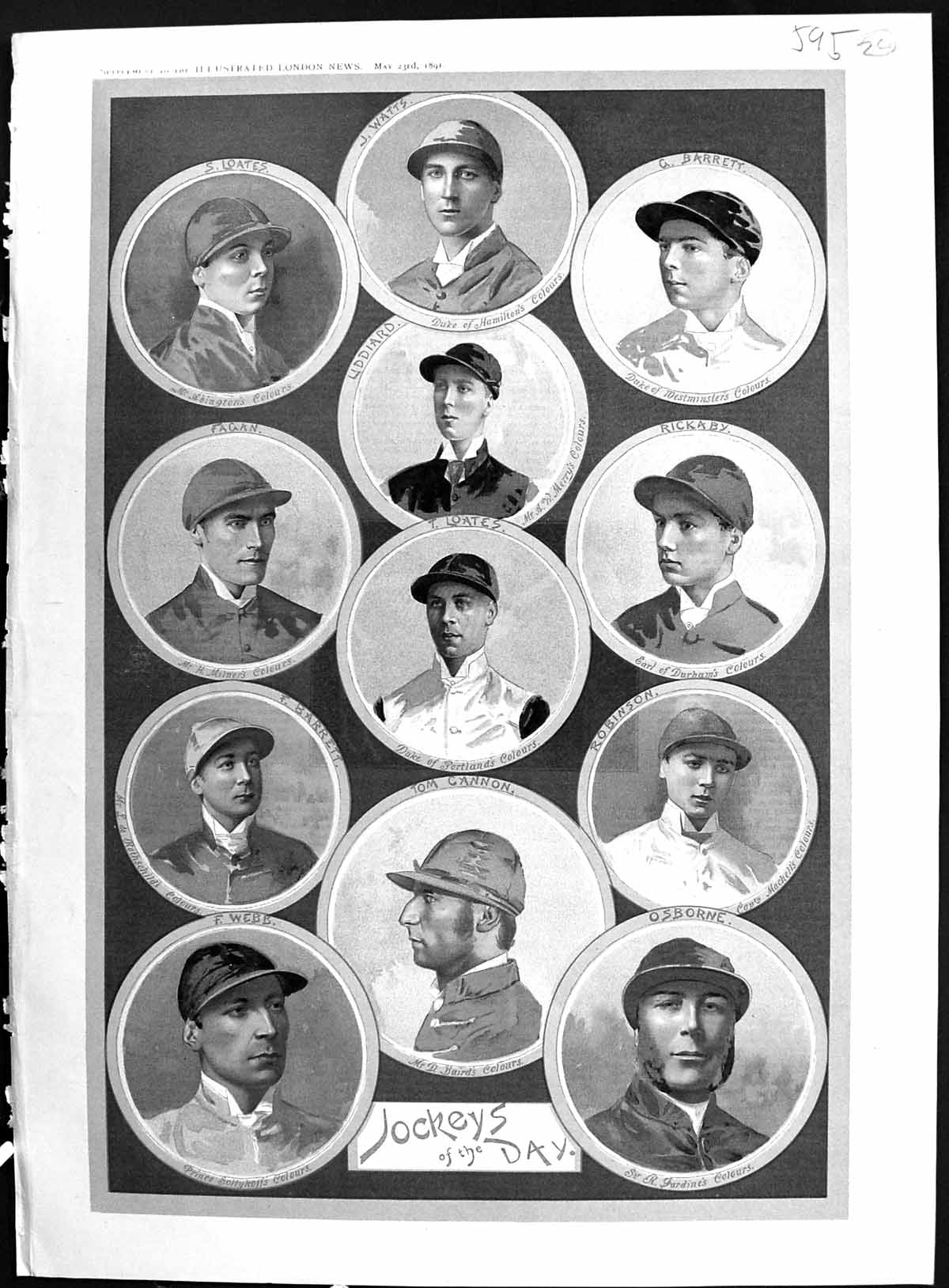 Antique Print 1891 Jockeys Cannon Webb Loates Watts Barrett Rickaby Osborne