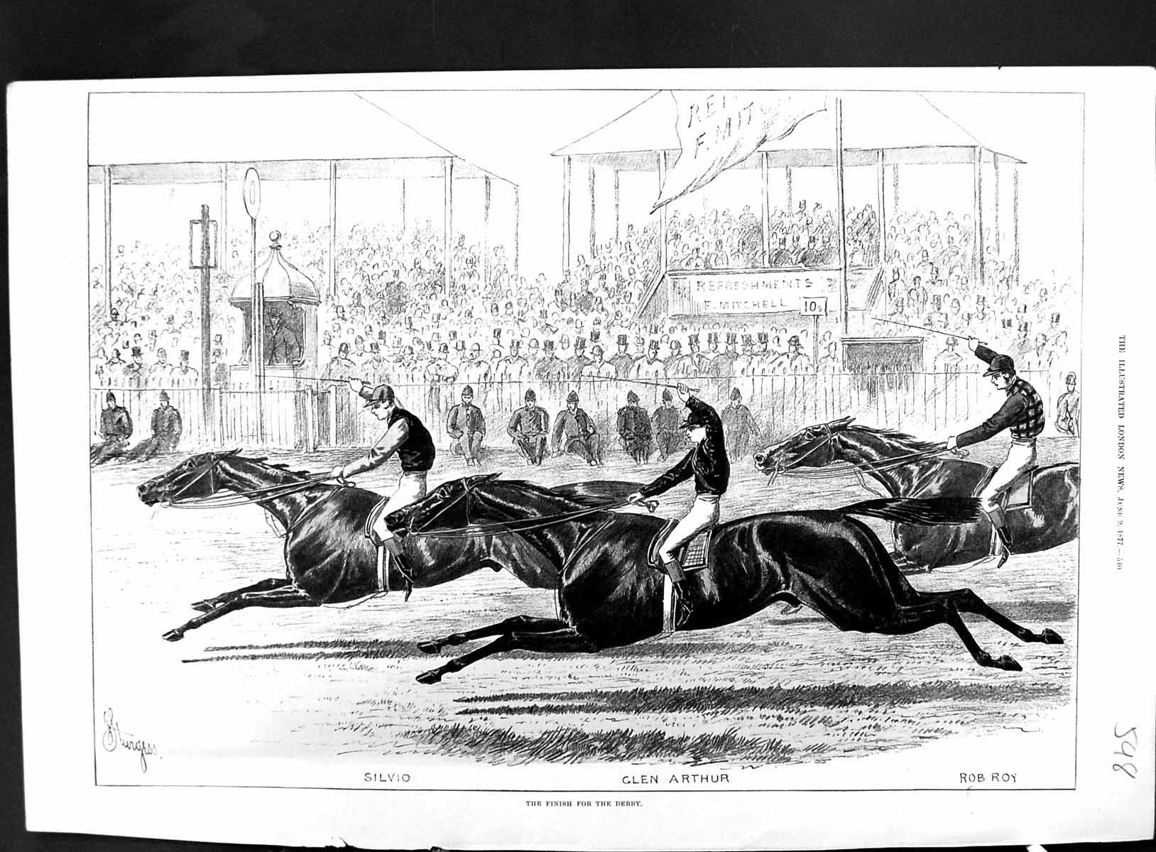Antique Old Print 1877 Derby Horse Racing Sport Glen Arthur Rob Roy Silvio 19th