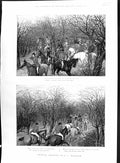 Old Antique Print 1884 Colour Fox Hunting Huntsmen Horses Sport Harrison 19th