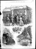 Antique Print 1884 Colour Rabbit Hunting Shooting Picnic Lunch Rev. Charles