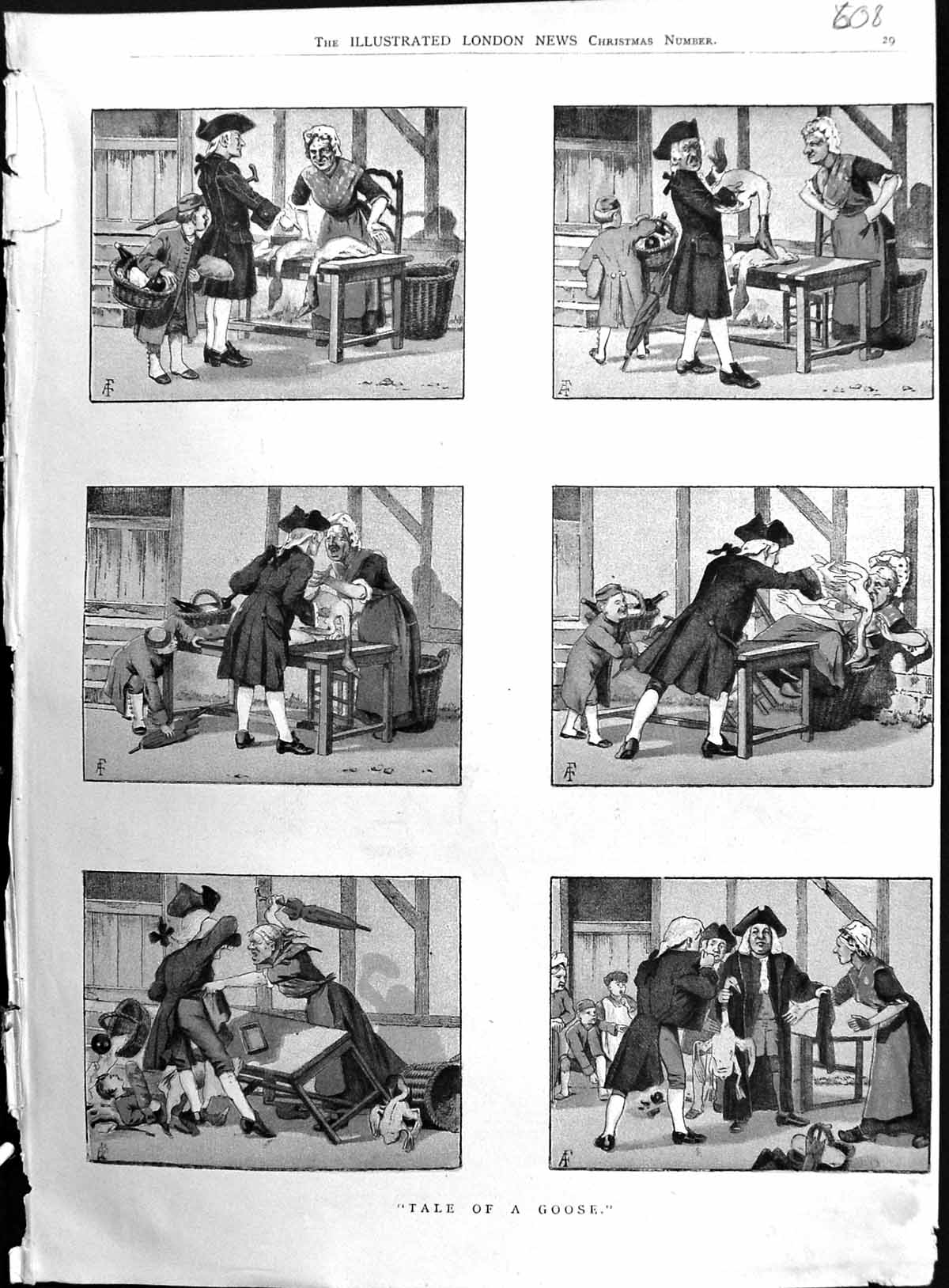 Antique Old Print 1884 Colour Tale Goose Bird Story Illustration Comedy Scene
