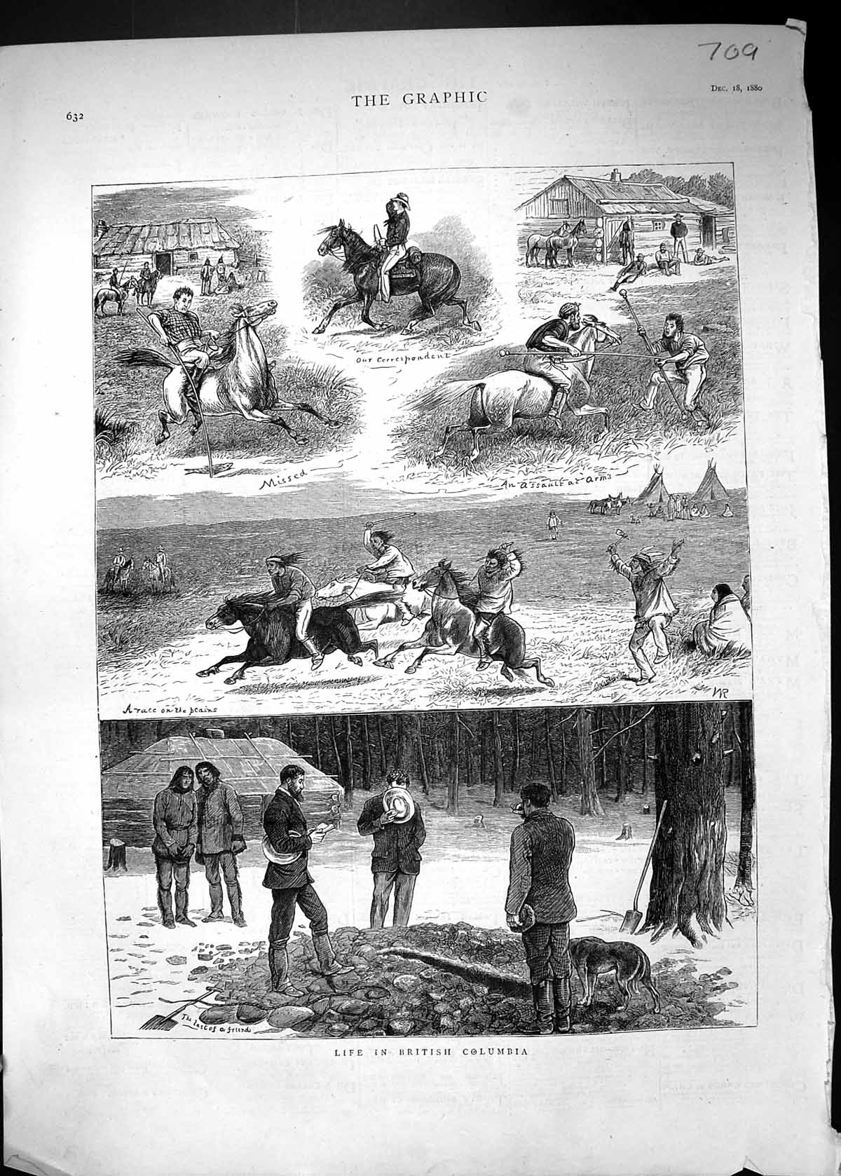 Old Antique Print 1880 Life British Columbia Assault Arms Indians Funeral 19th