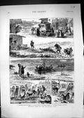 Old Print 1877 Holiday Time Bavarian Alps Post Office Schuhplatte Dancing 19th