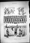 Original Old Antique Print 1881 Field-Day Volunteers Siers War Salute Marching