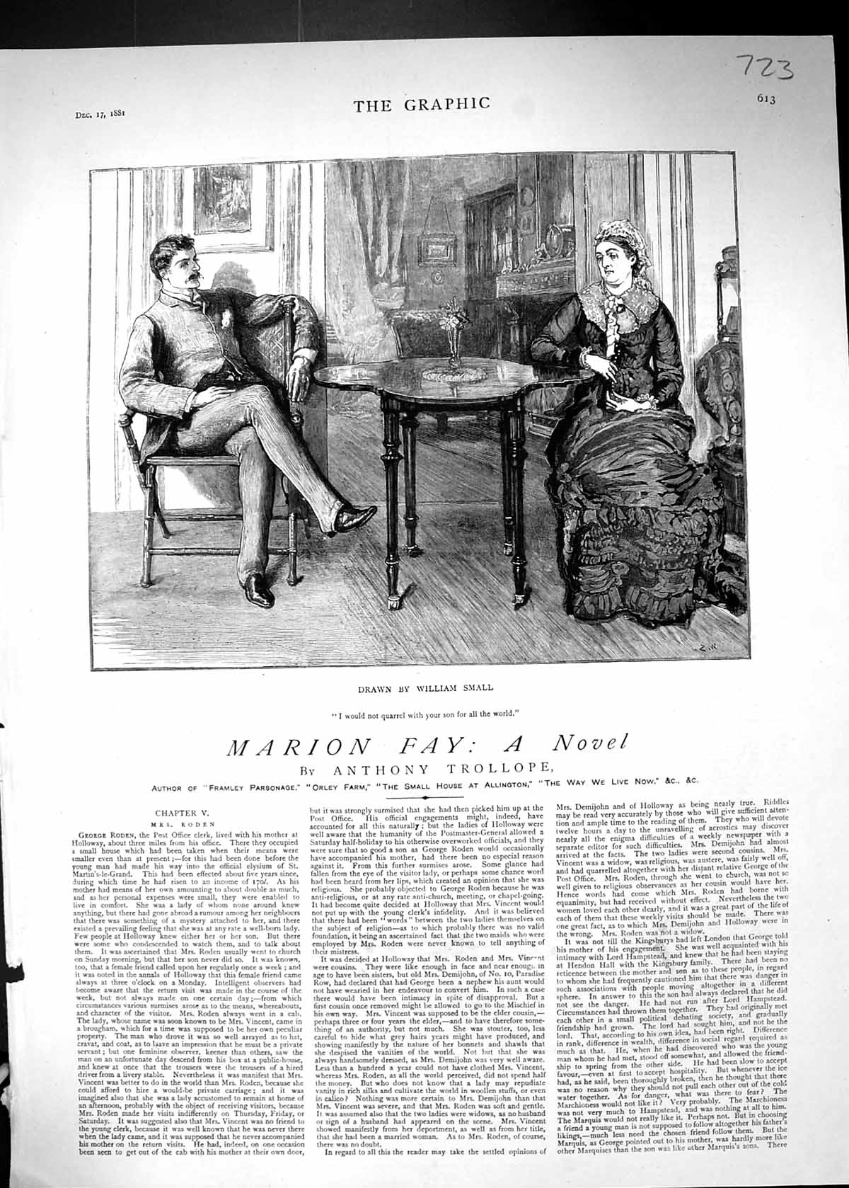 Old 1881 Marion Fay Novel Illustration Lady Man Romance William Small Victorian