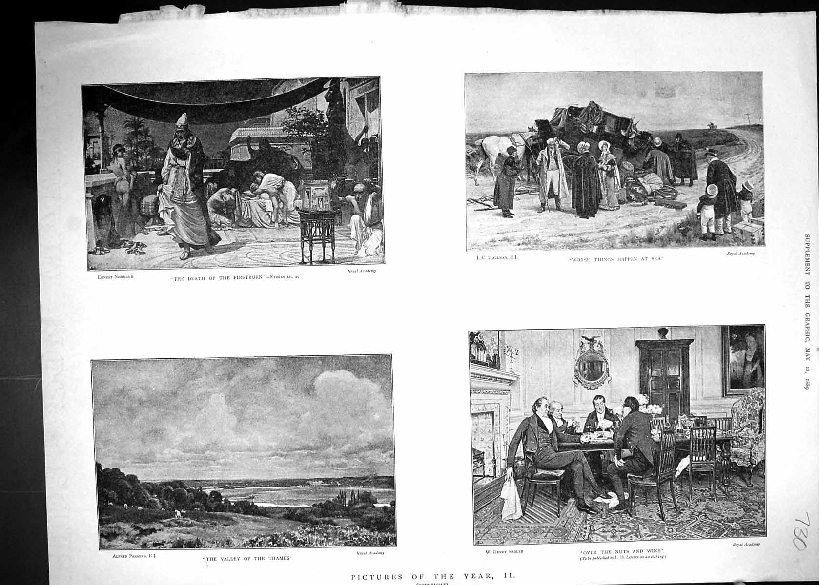 Old 1889 Royal Academy Art Men Meeting Nuts Wine Valley Thames Coach Victorian