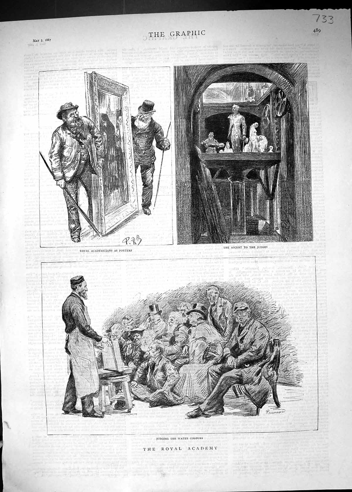 Original Old Antique Print 1887 Royal Academy Art Porters Judges Water Colours
