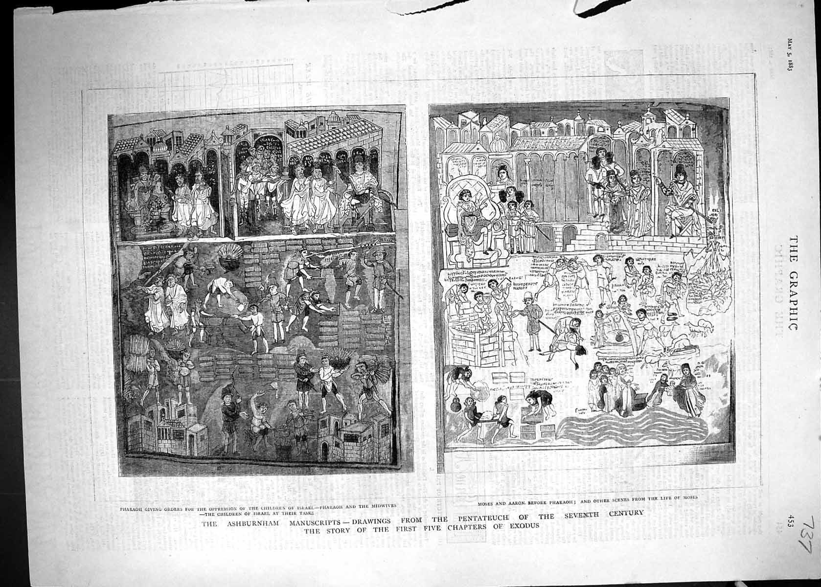 Antique Old Print 1883 Ashburnham Manuscripts Pentateuch Moses Aaron Pharaoh