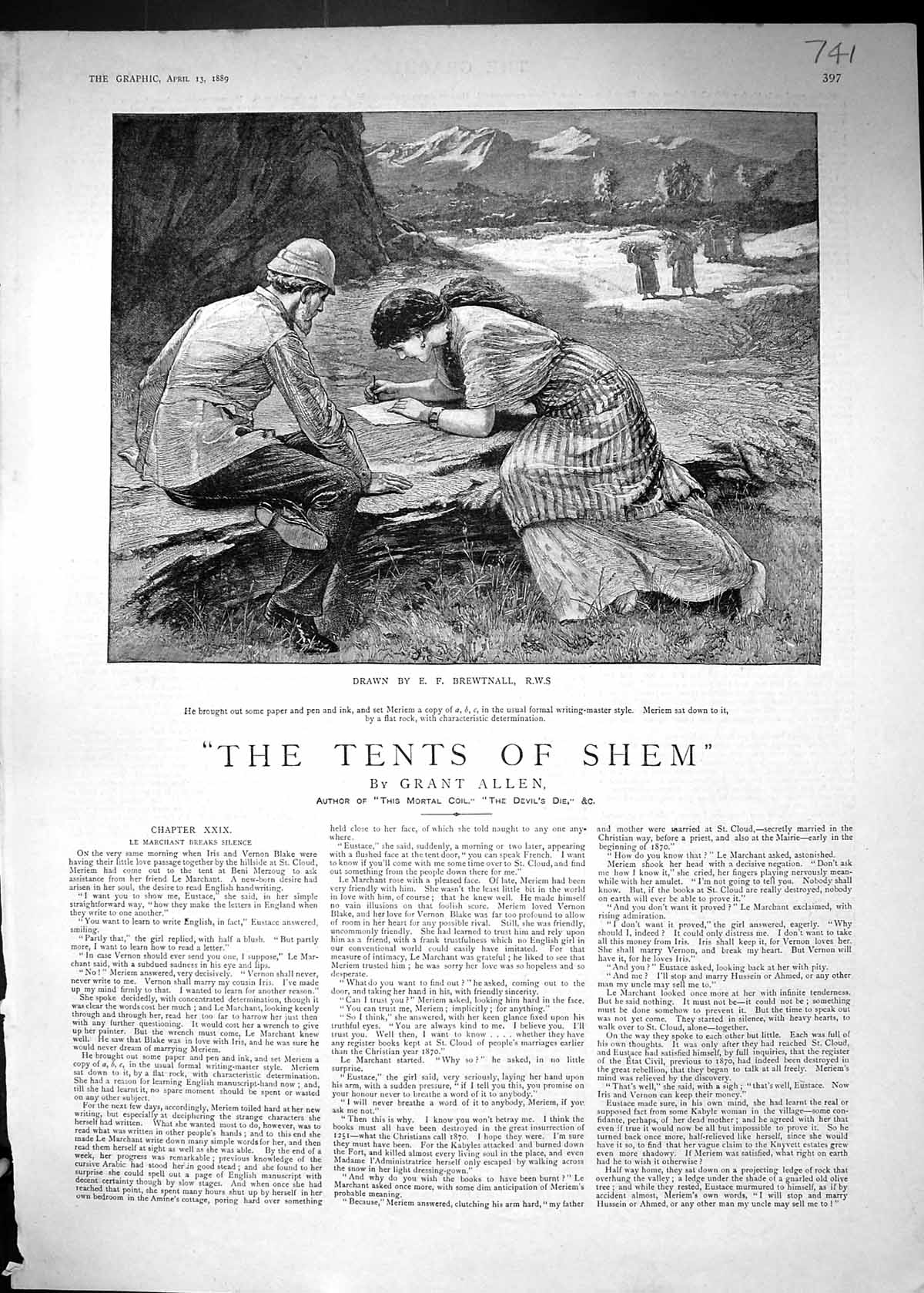Antique Old Print 1889 Story Illustration Tents Shem Allen Brewtnall Meriem
