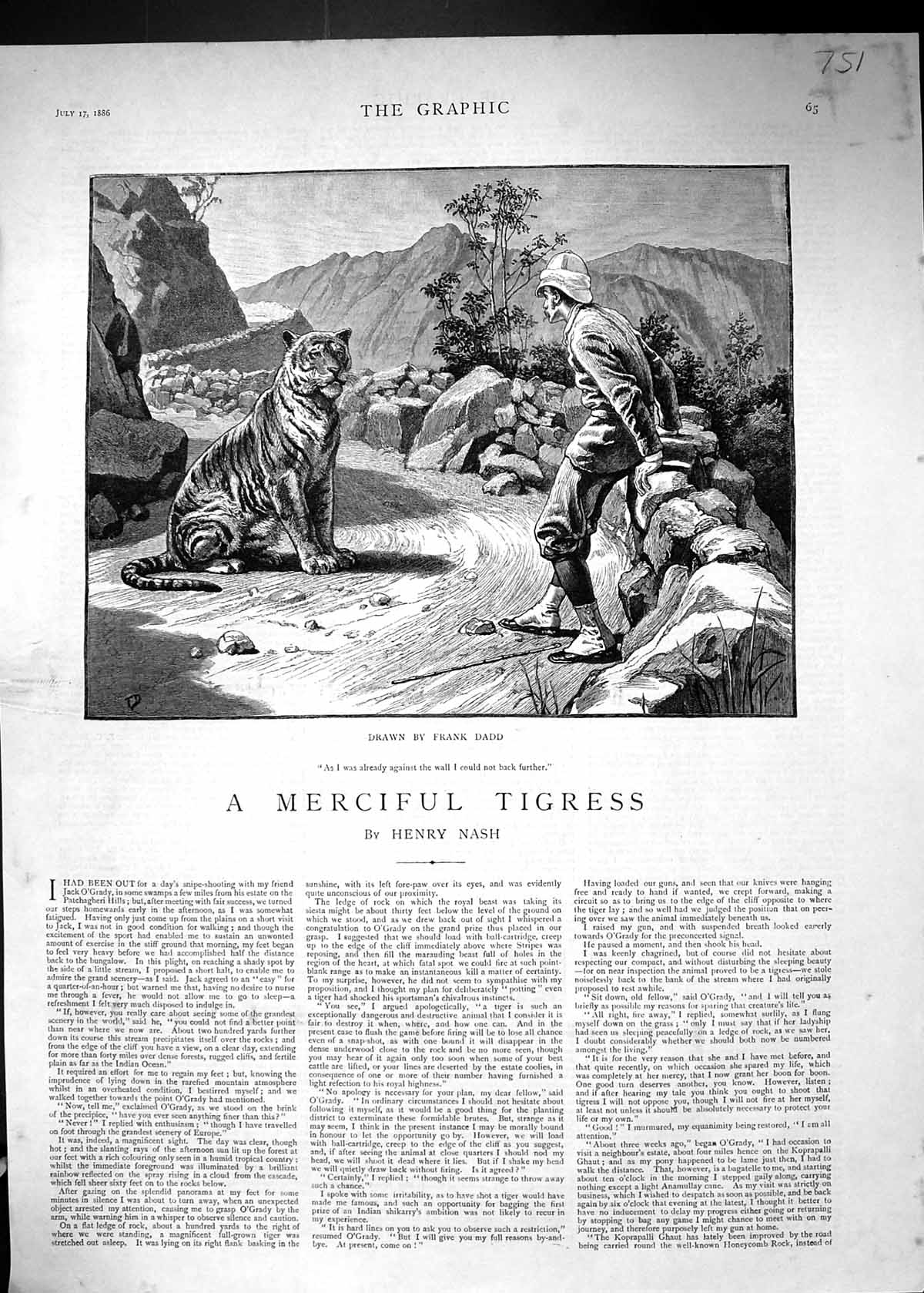 Antique Old Print Merciful Tigress Story Illustration Frank Dadd Henry Nash