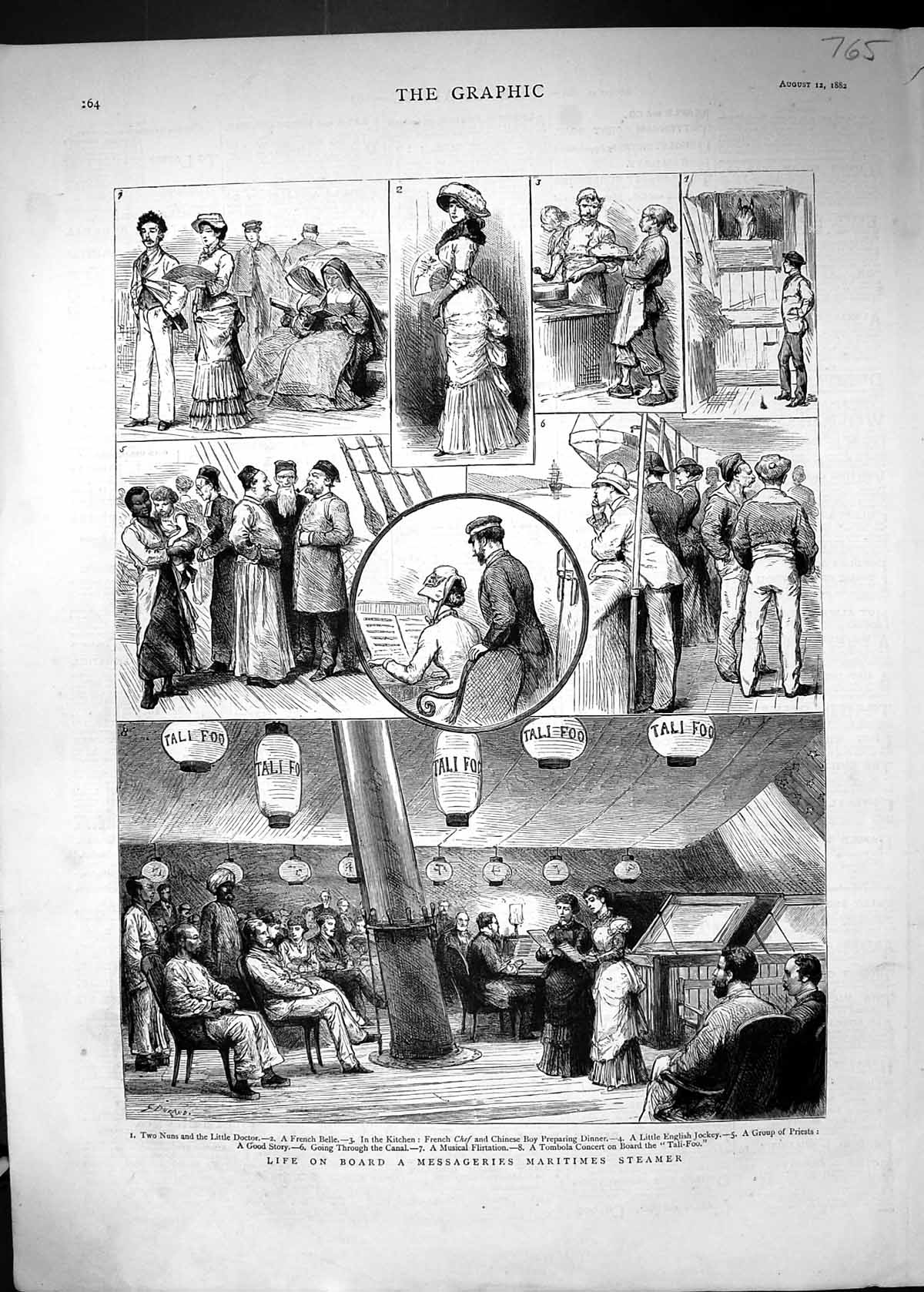 Old Print 1882 Life Board Ship Maritimes Steamer Priests Tombola Concert 19th