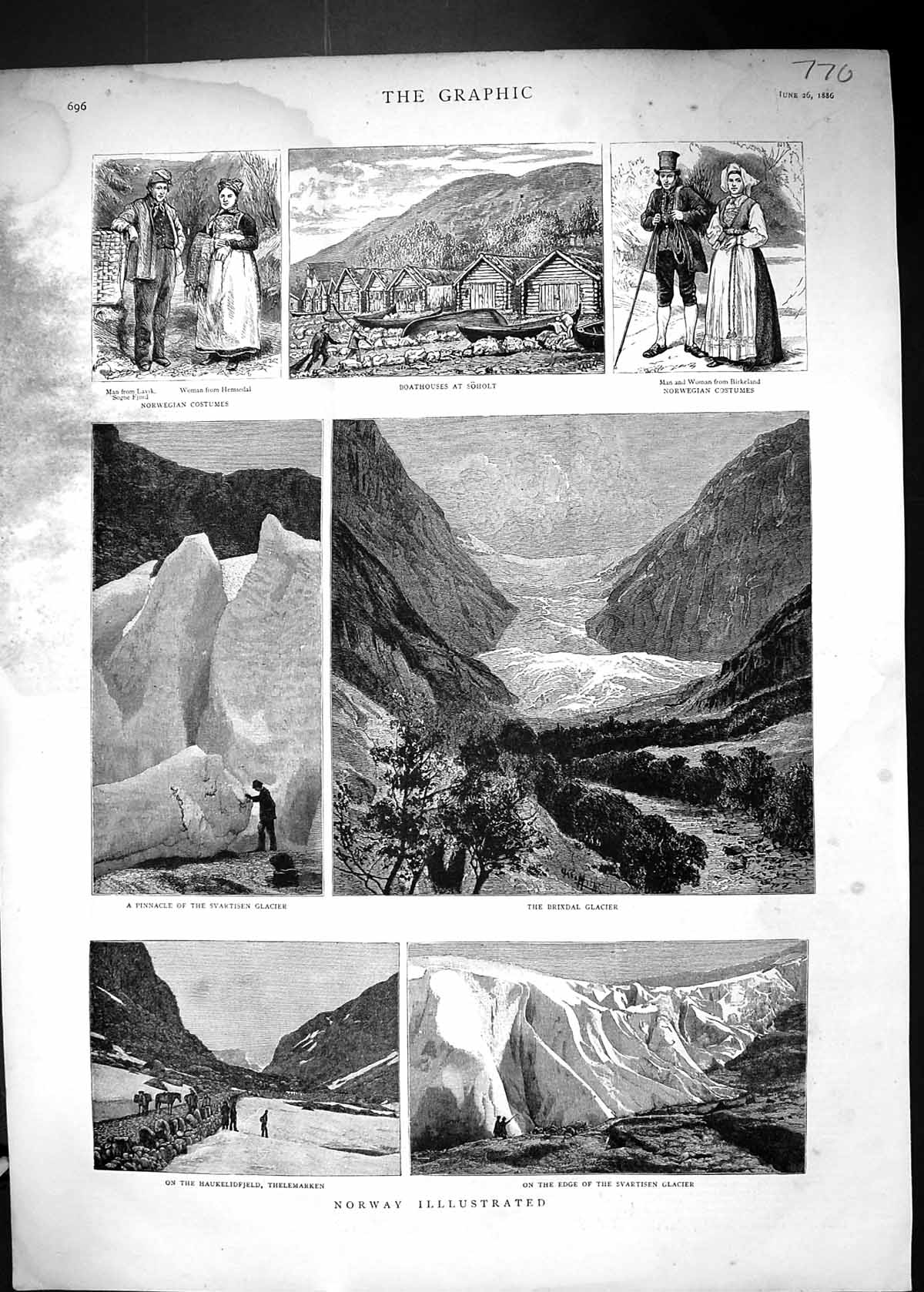 Old Brixdal Glacier Svartisen Thelemarken Boathouses Soholt 1886 Norw Victorian