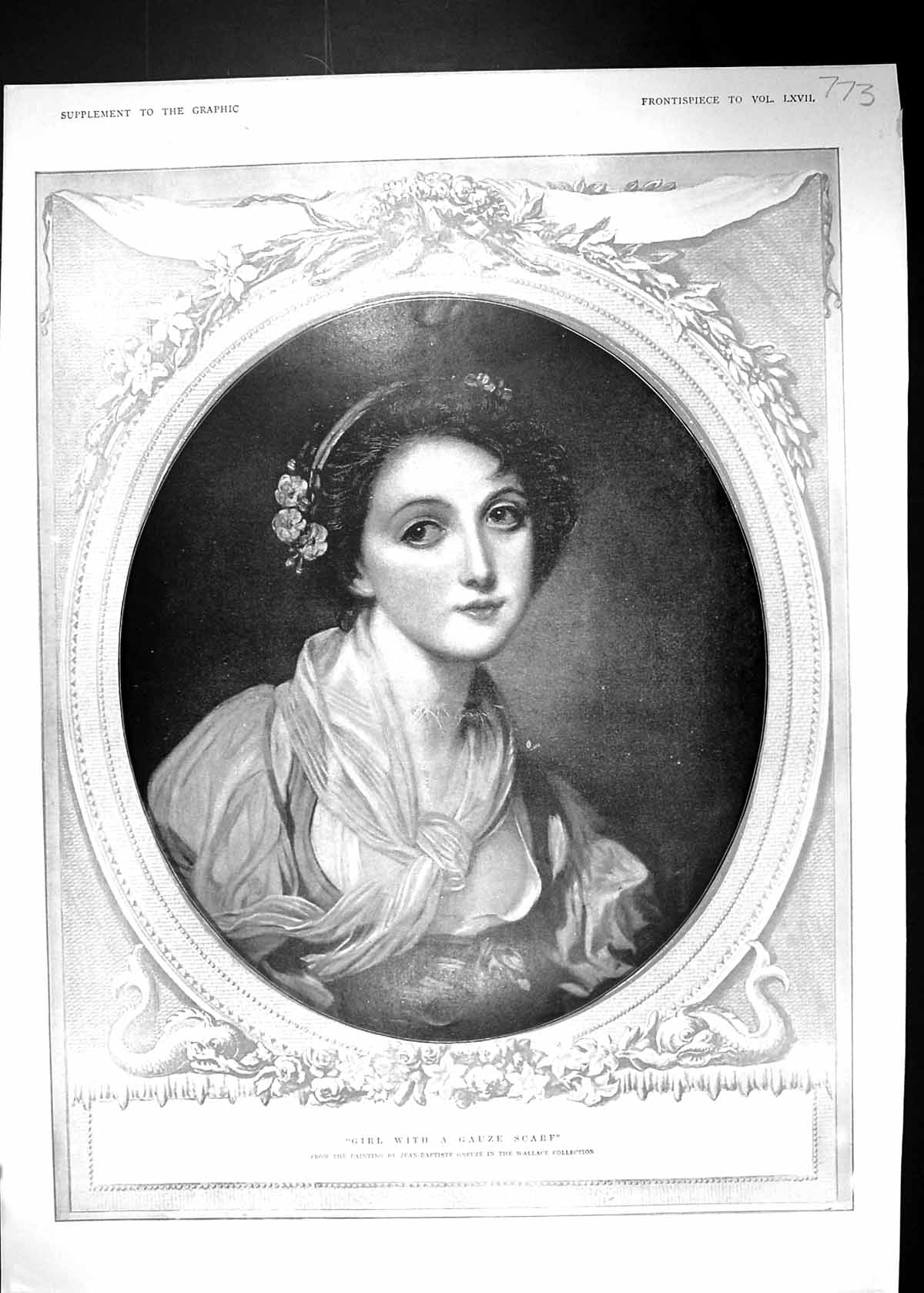 Antique Print Portrait Girl Gauze Scarf Beautiful Woman Wallace Collection