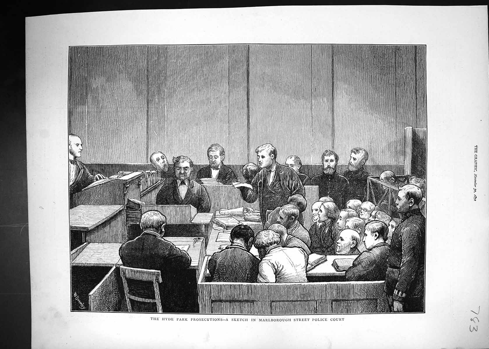 Antique Old Print 1872 Hyde Park Prosecutions Marlborough Street Police Court