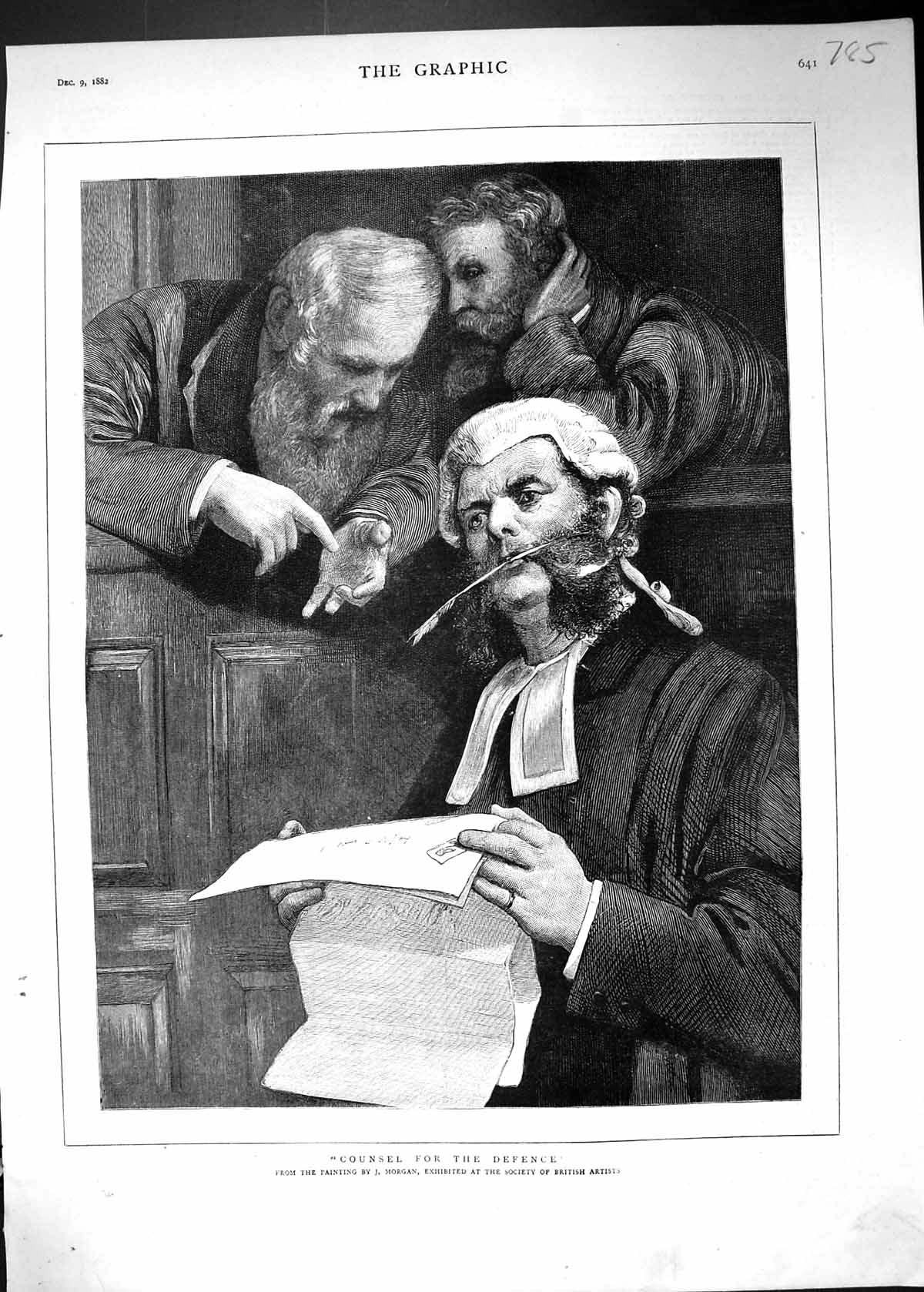 Original Old Antique Print 1882 Counsel Defence Court Room Scene Man Judge Wig