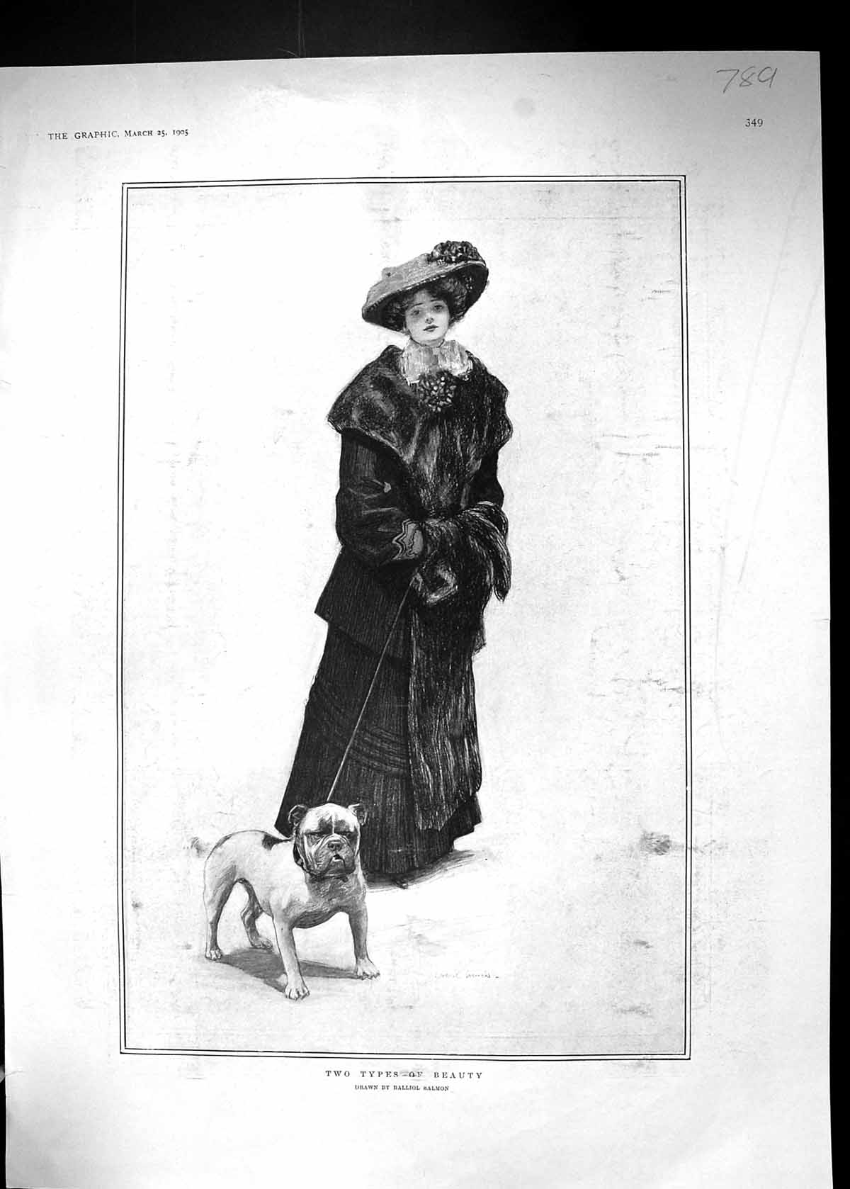 Antique Print 1905 Two Types Beauty Bull-Dog Beautiful Lady Balliol Salmon 20th