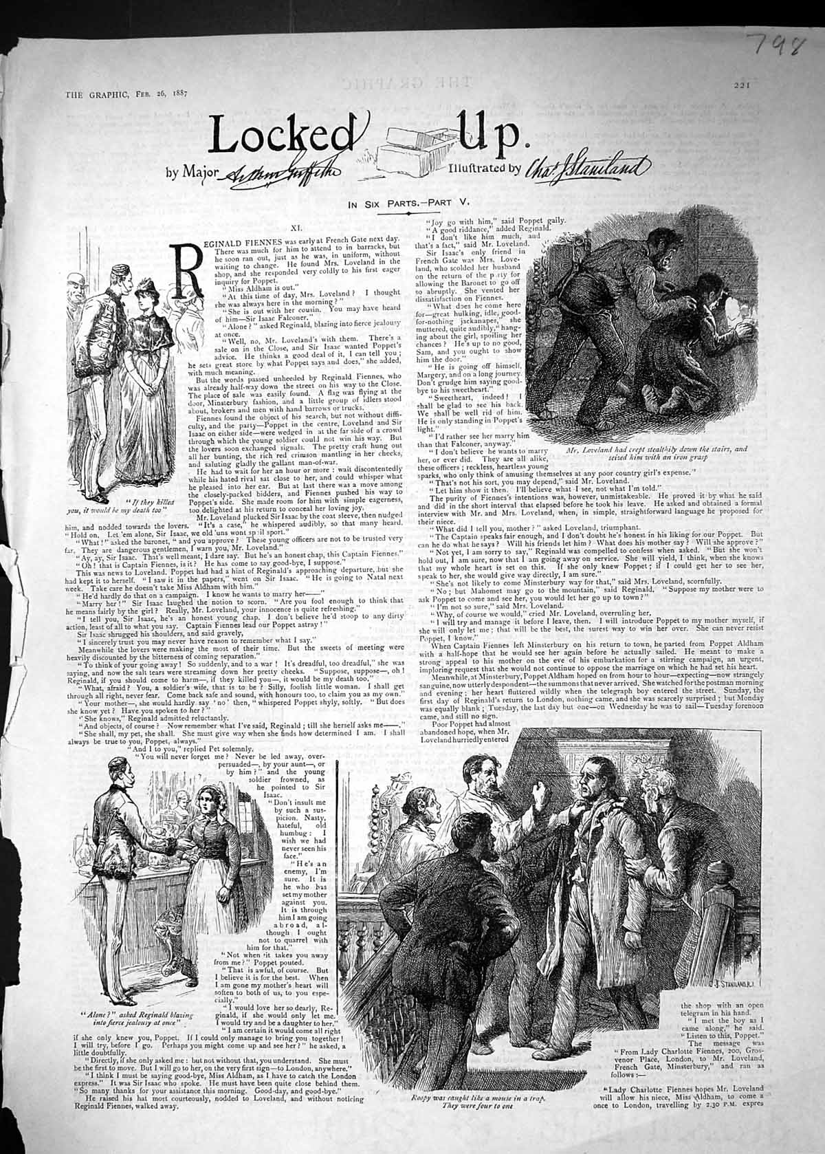 Antique Old Print 1887 Locked Up Story Illustration Major Griffith Fiennes 19th