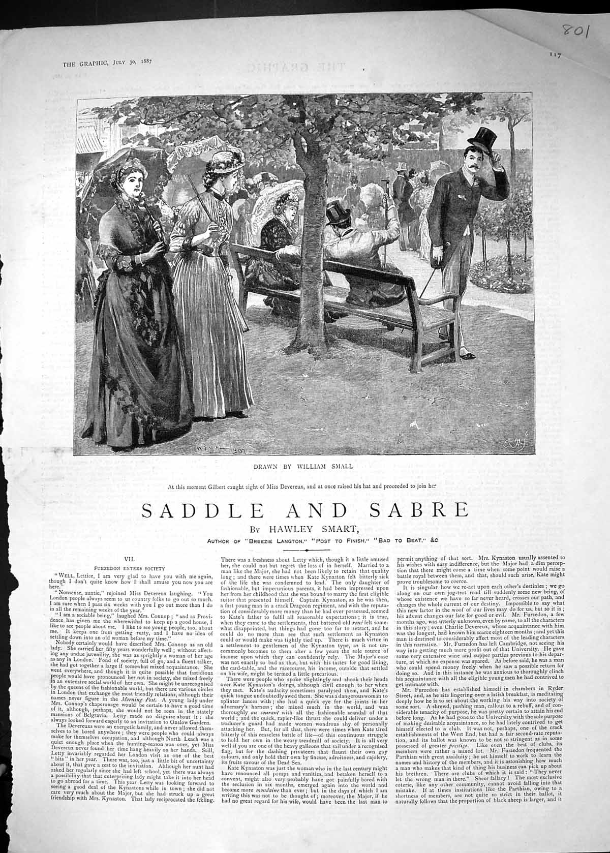 Old 1887 Story Illustration Saddle Sabre Hawley Smart Gilbert Devereu Victorian