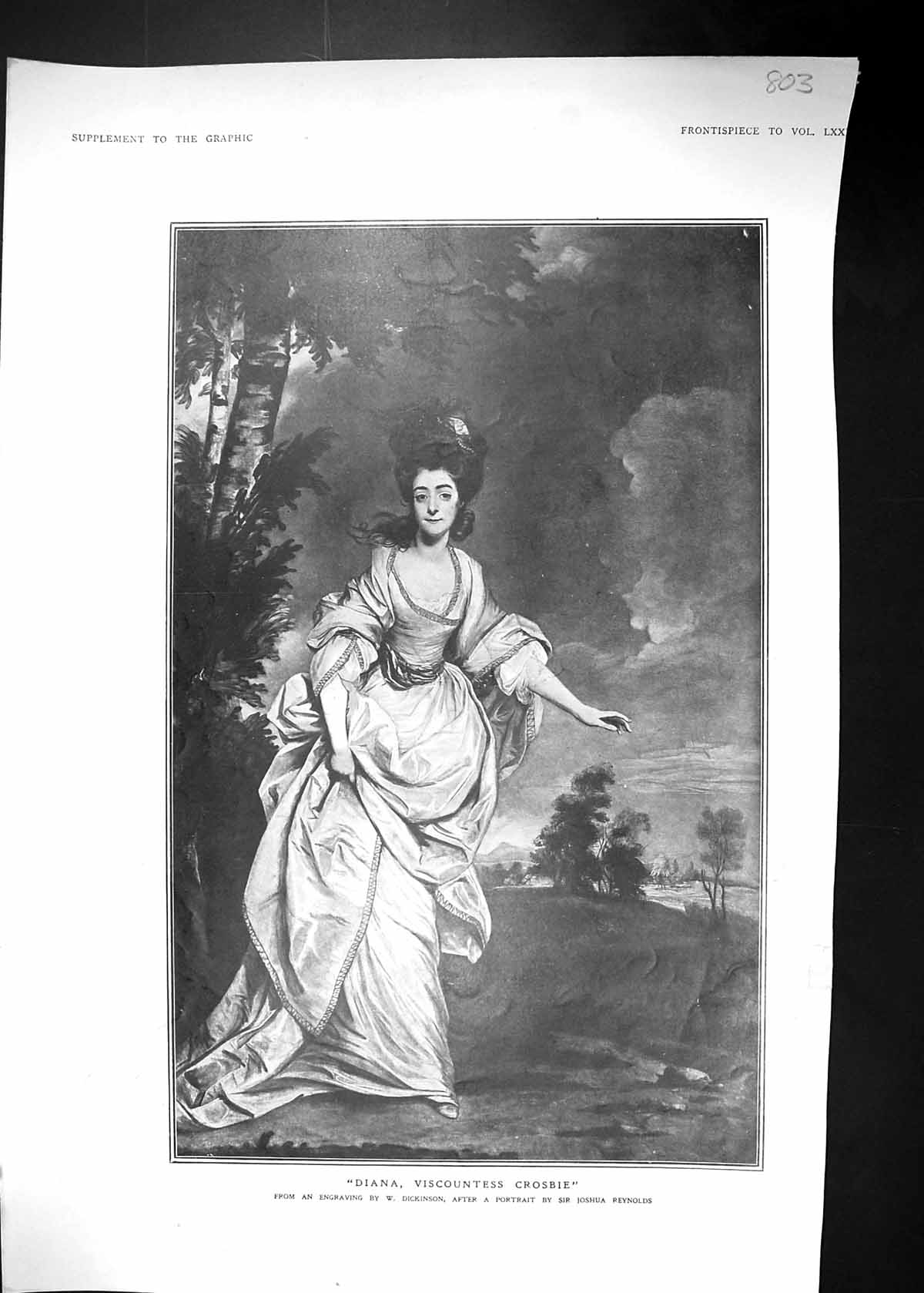 Old Antique Print Portrait Diana Viscountess Crosbie Beautiful Lady Reyns