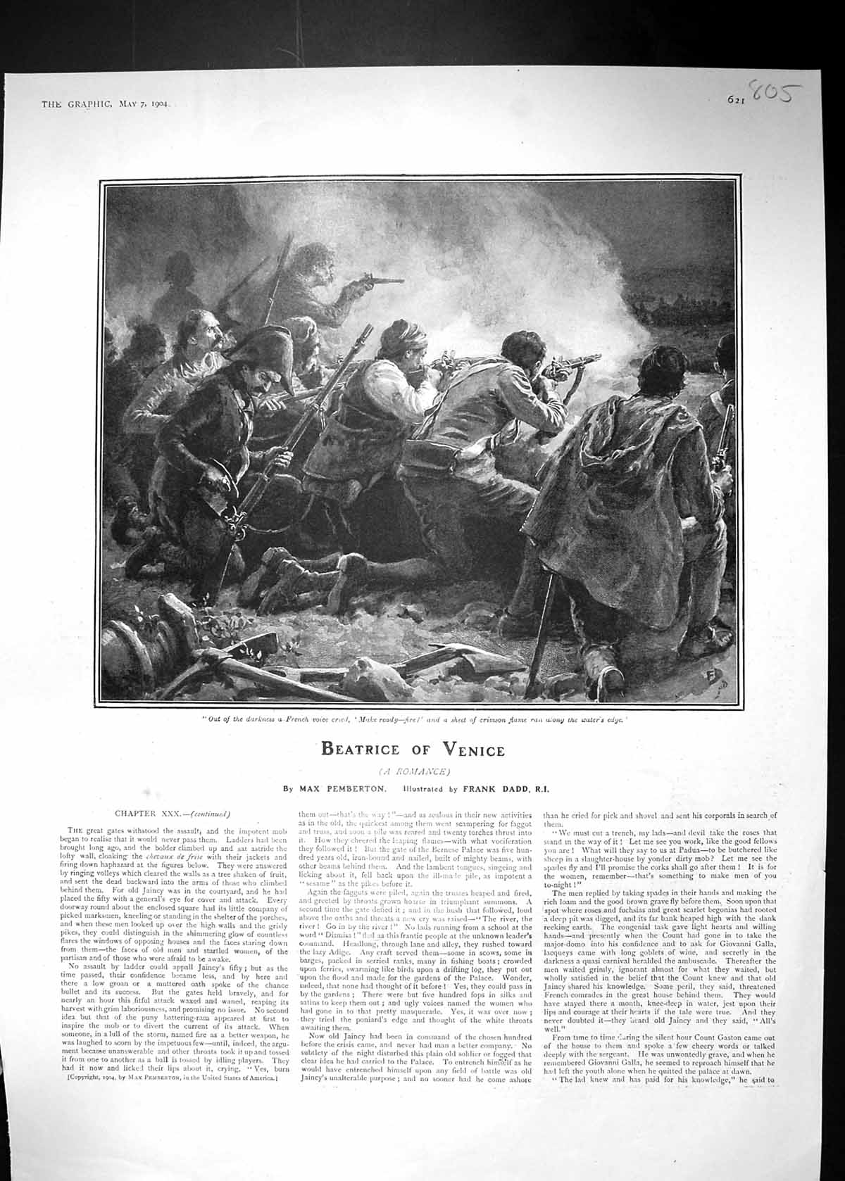 Antique Old Print 1904 Story Illustration Beatrice Venice War Battle Siers 20th