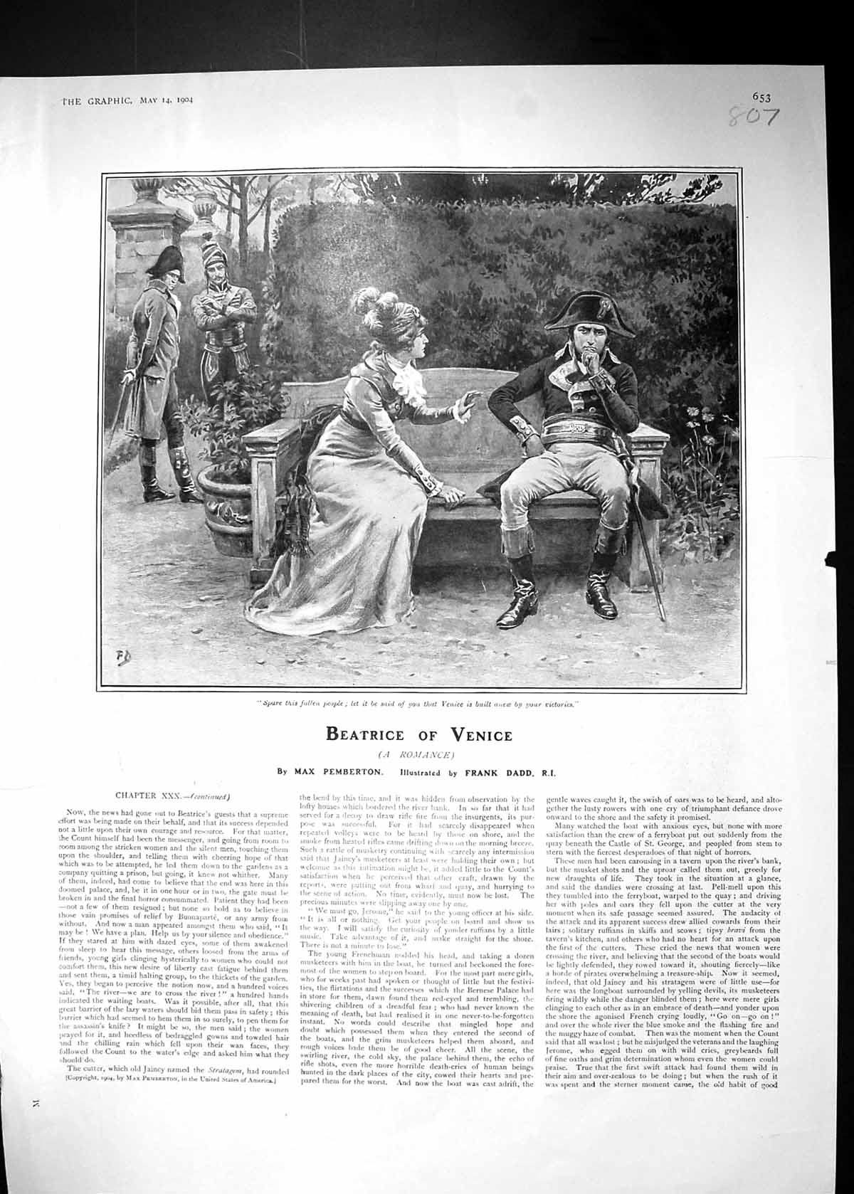 Old Print 1904 Story Illustration Pemberton Dadd Romance Beatrice Venice 20th