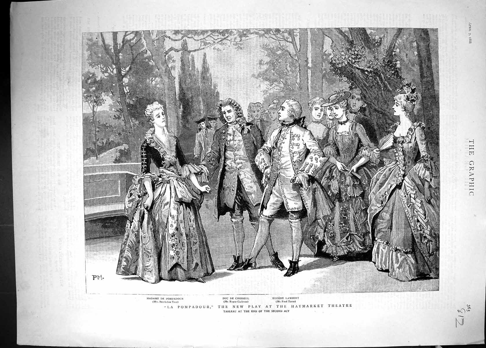 Antique Print 1888 La Pompadour Play Haymarket Theatre Tree Carleton Terry 19th