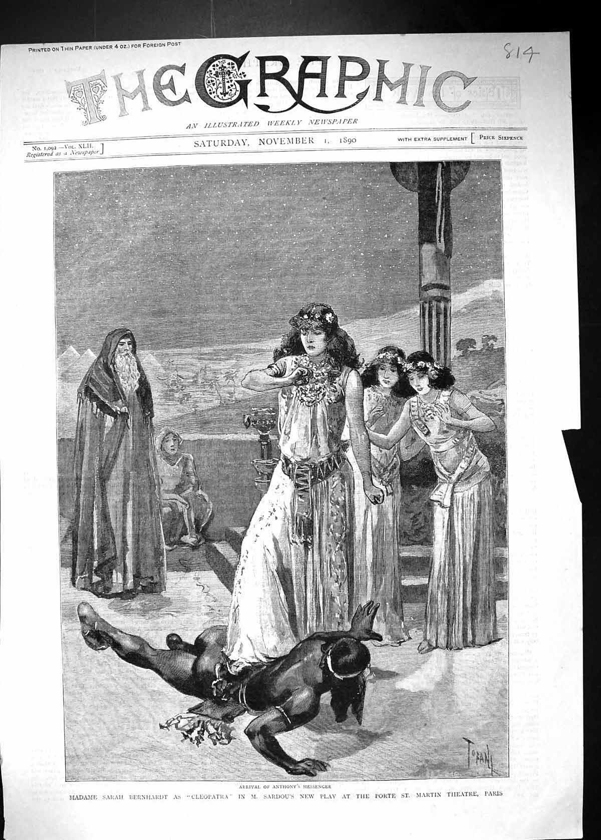 Old 1890 Madame Sarah Bernhardt Cleopatra Sardou Martin Theatre Paris Victorian