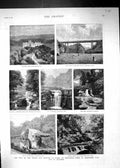 Old Print 1884 Prince Wales Newcastle Armstrong Park Cragside Water-Mill 19th